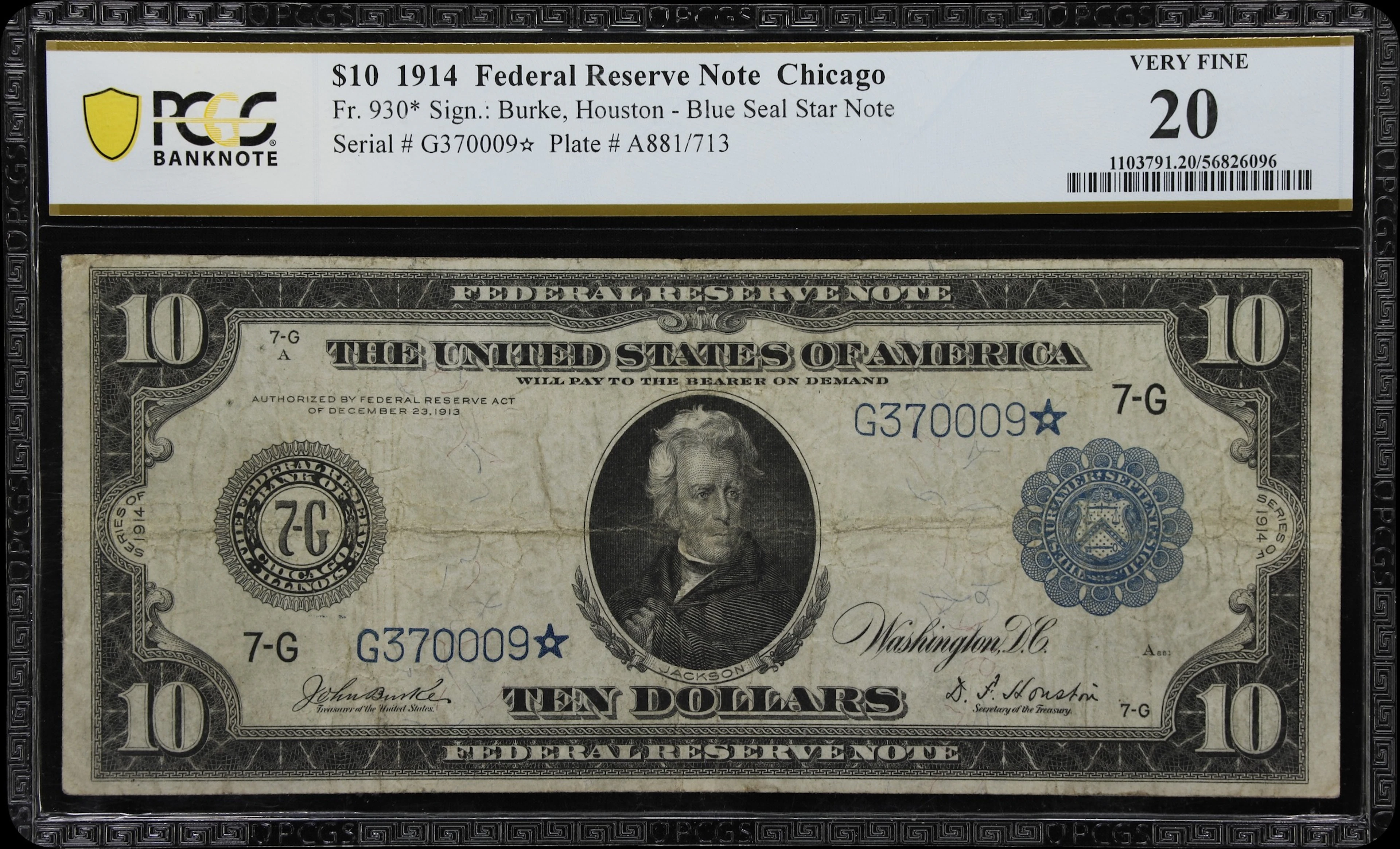 Fr. 930*. 1914 $10 Federal Reserve Star Note. Chicago. PCGS Banknote