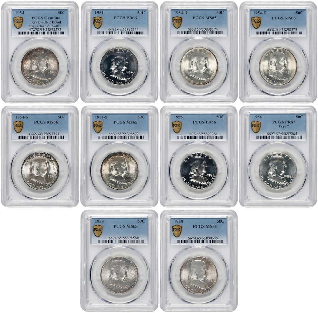 Lot of (10) Franklin Half Dollars. (PCGS).