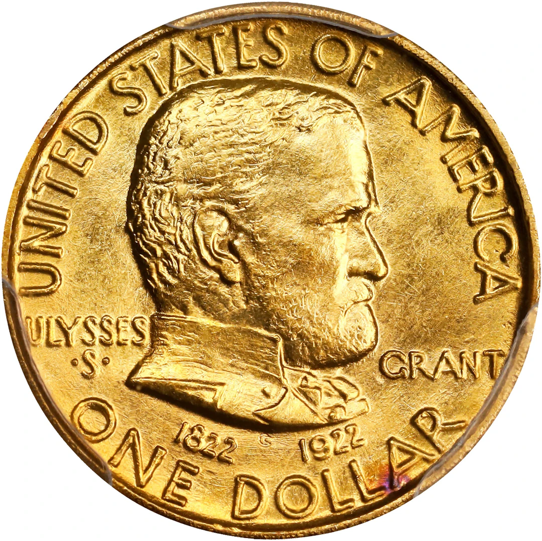 1922 Grant Memorial Gold Dollar. No Star. MS-64 (PCGS).