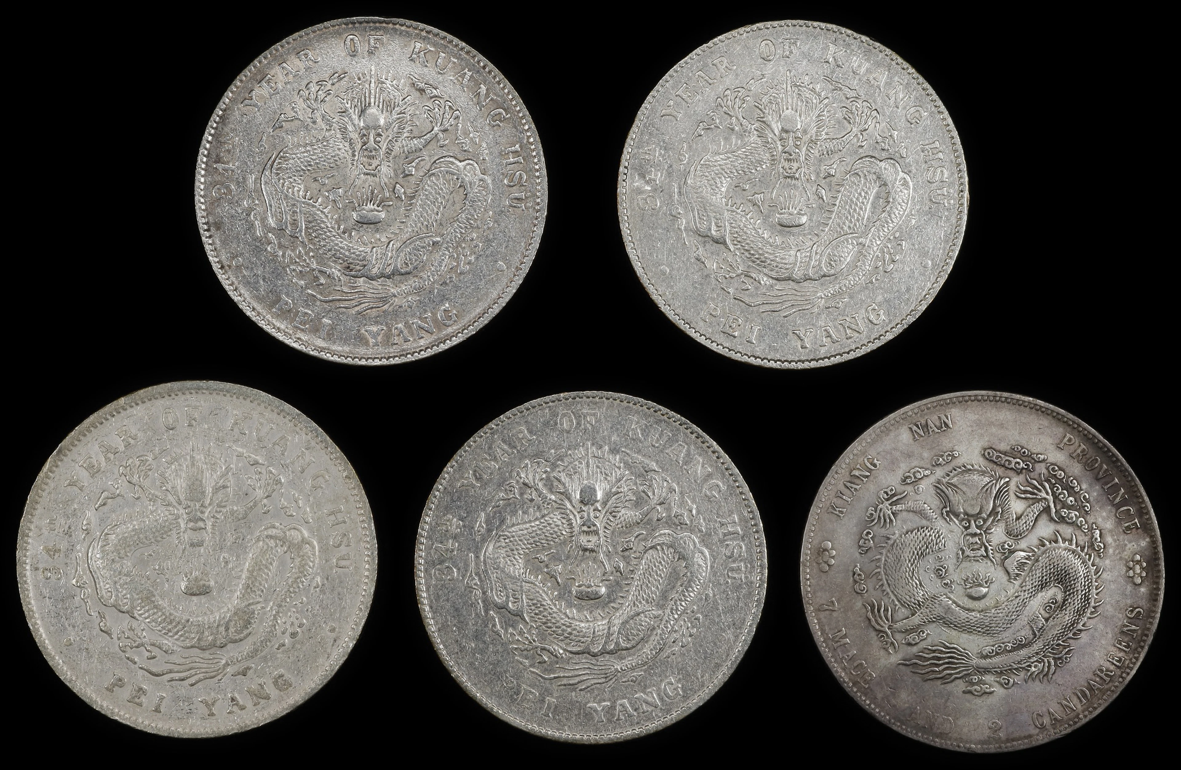 CHINA. Quintet of Dollars (5 Pieces), ca. 1904-08. Kuang-hsu (Guangxu).