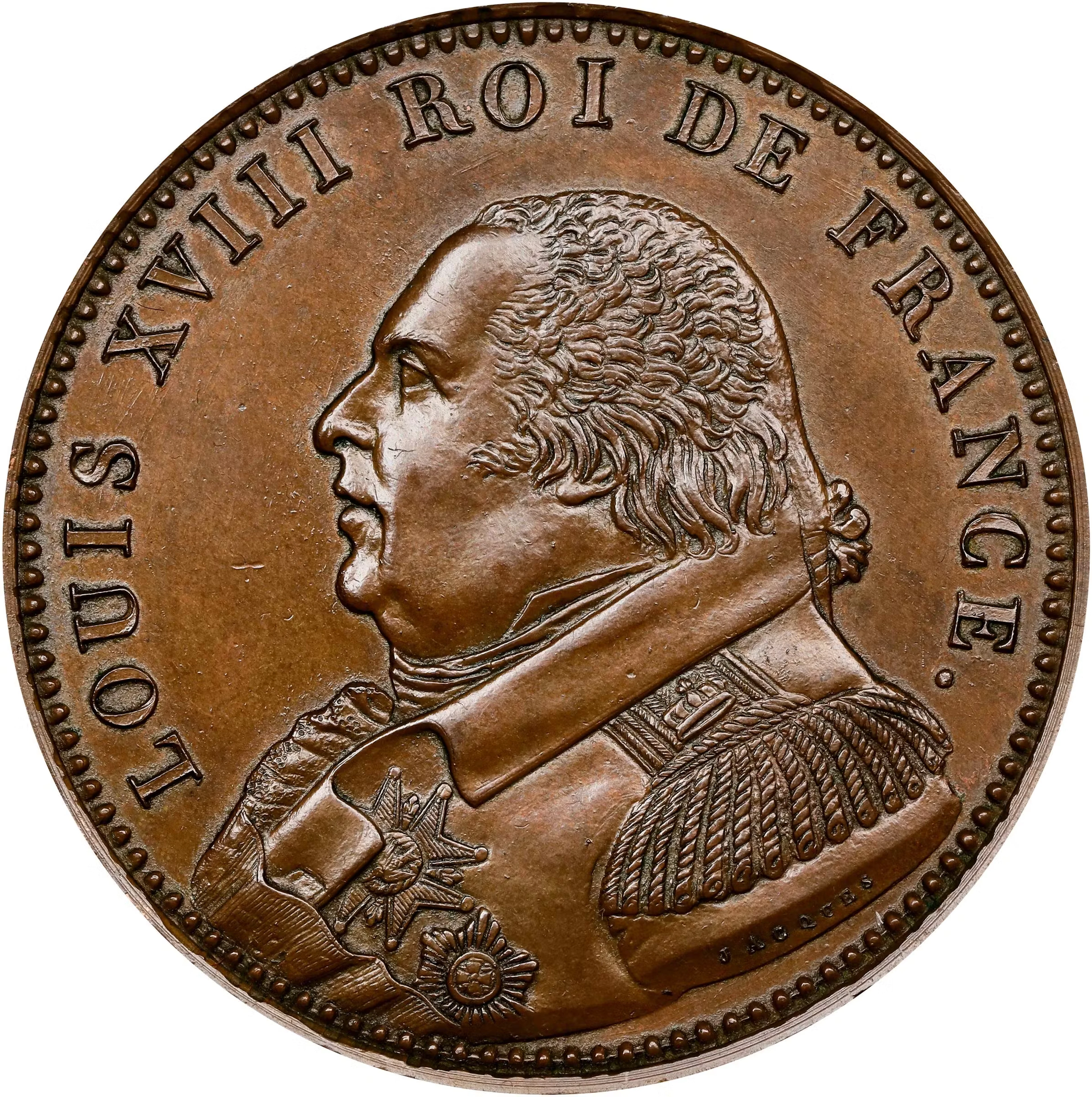 FRANCE. Kingdom (First Restoration). Copper 5 Francs Essai (Pattern)