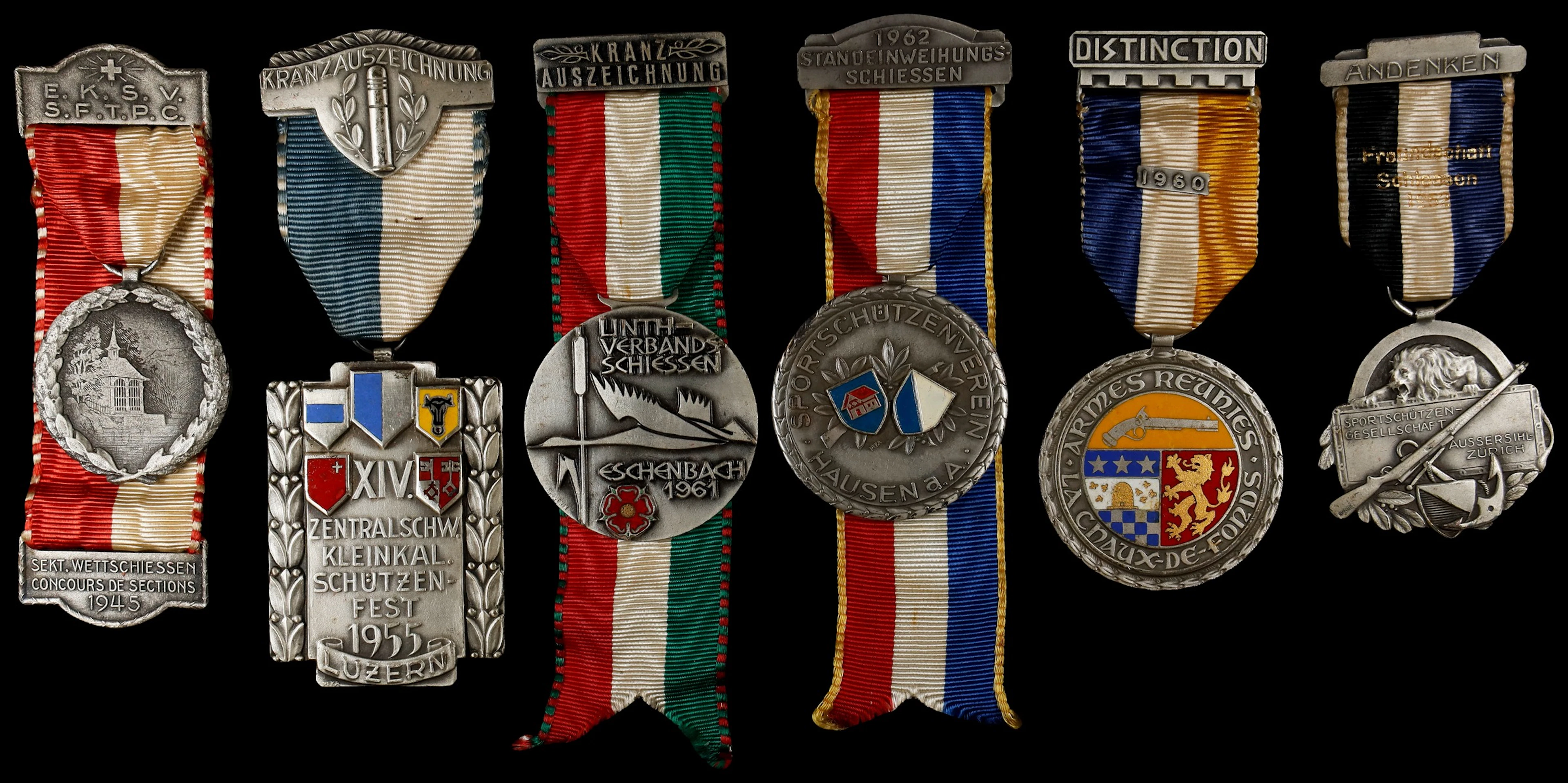 SWITZERLAND. Sextet of Shooting Badges (6 Pieces), 1945-62. Average