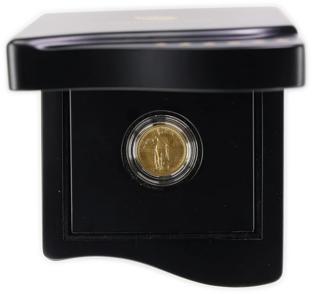 (0.25 oz, 7.776 g AGW). 2016-W Centennial Standing Liberty Gold Quarter.