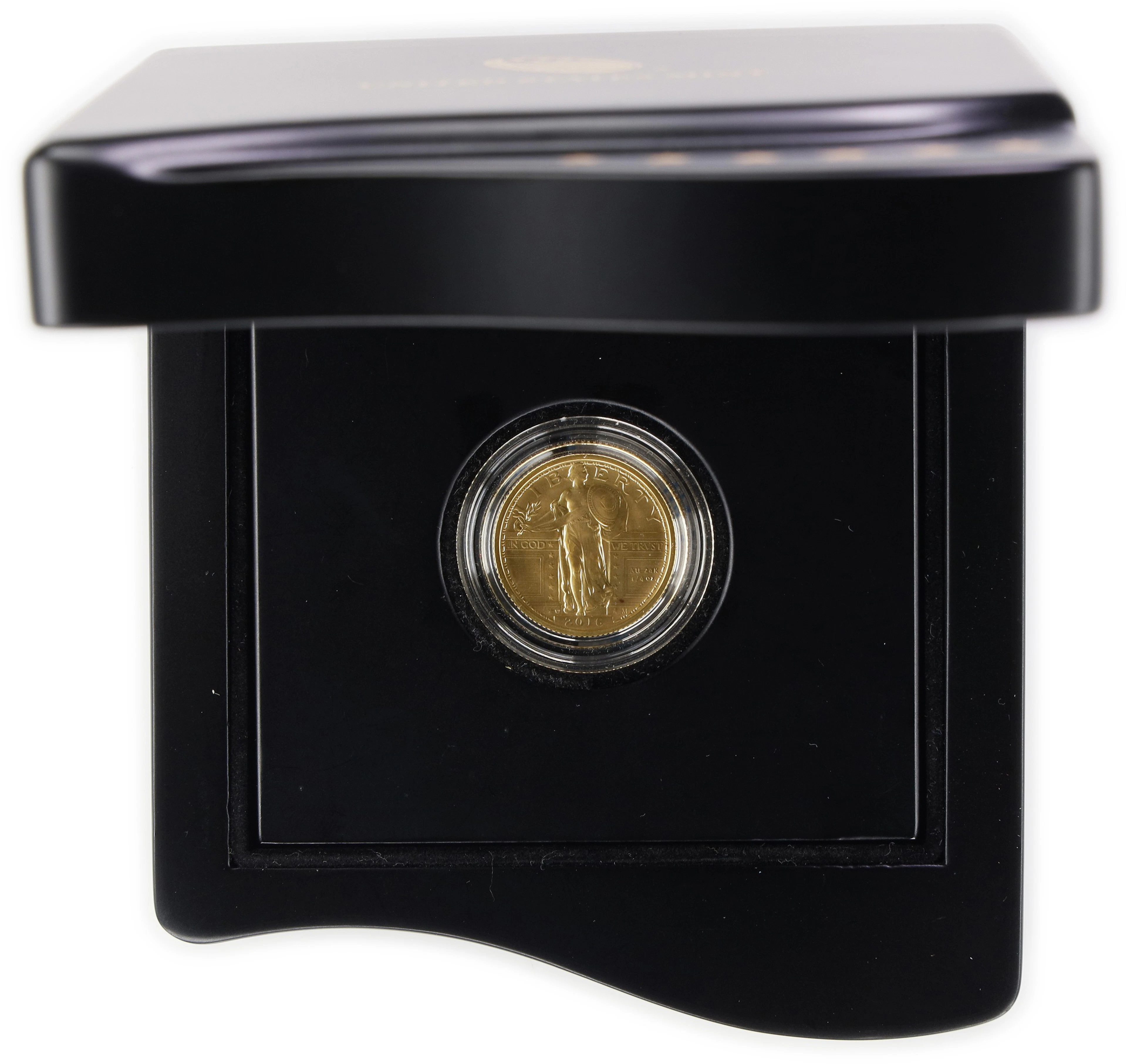 (0.25 oz, 7.776 g AGW). 2016-W Centennial Standing Liberty Gold Quarter.