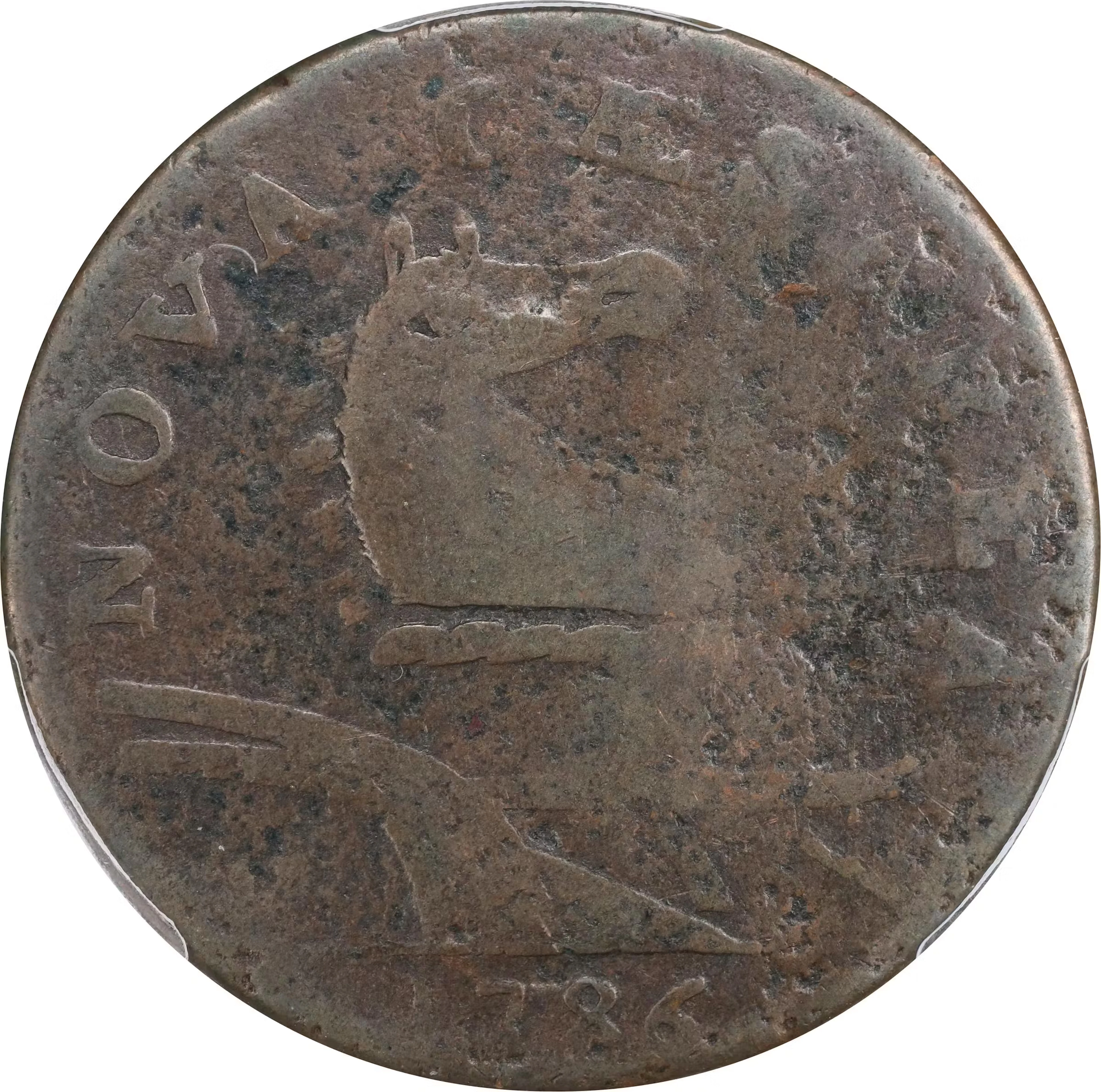 1786 New Jersey Copper. Maris 25-S, W-4980. Rarity-5. Straight Plow