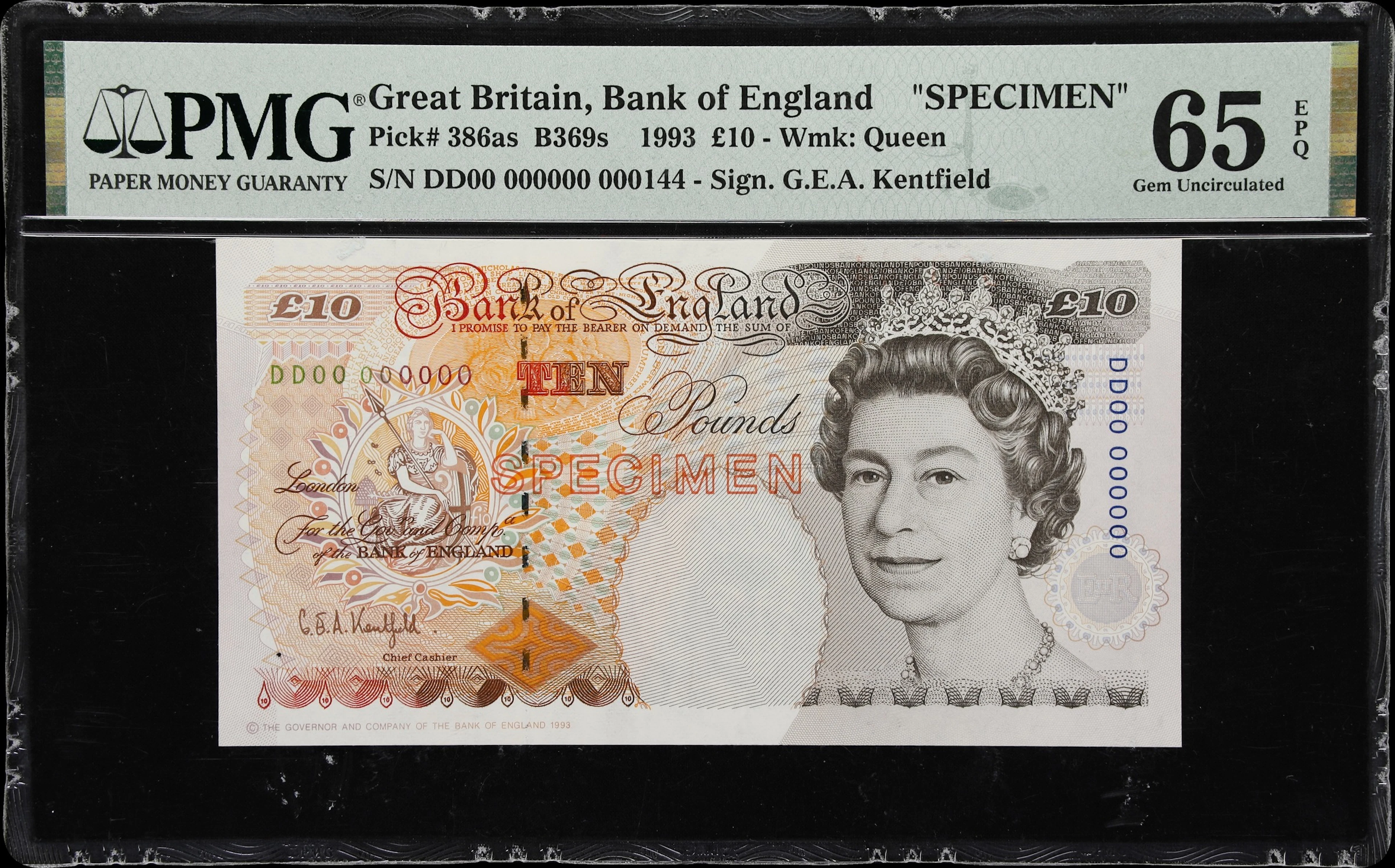 GREAT BRITAIN. Bank of England. 10 Pounds, 1993. P-386as. B369s. Specimen.
