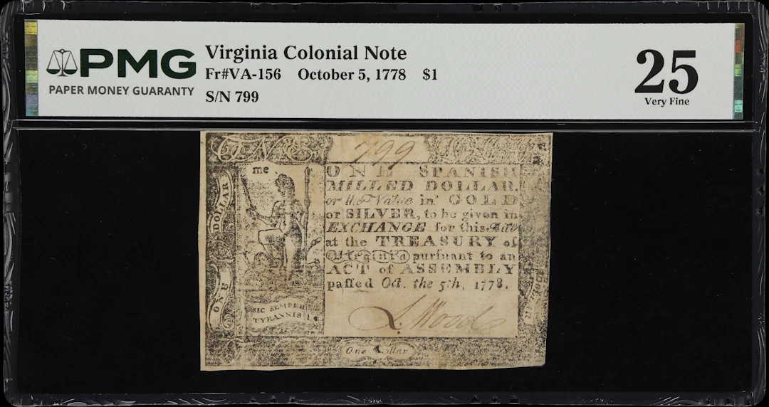VA-156. Virginia. October 5, 1778. $1. PMG Very Fine 25.