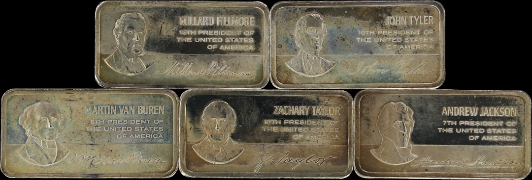 (9.635 oz, 299.7 g ASW). Lot of (5) Franklin Mint 1000 grain Presidential