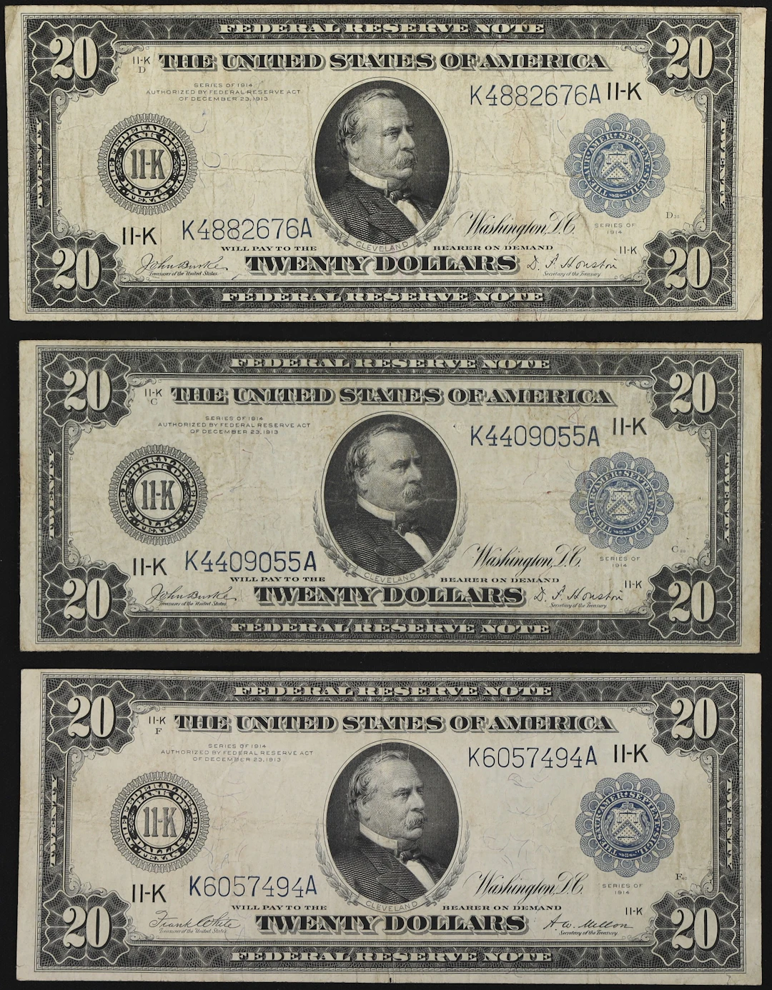 Lot of (3) Fr. 1006 & 1007. 1914 $20 Federal Reserve Notes. Dallas.
