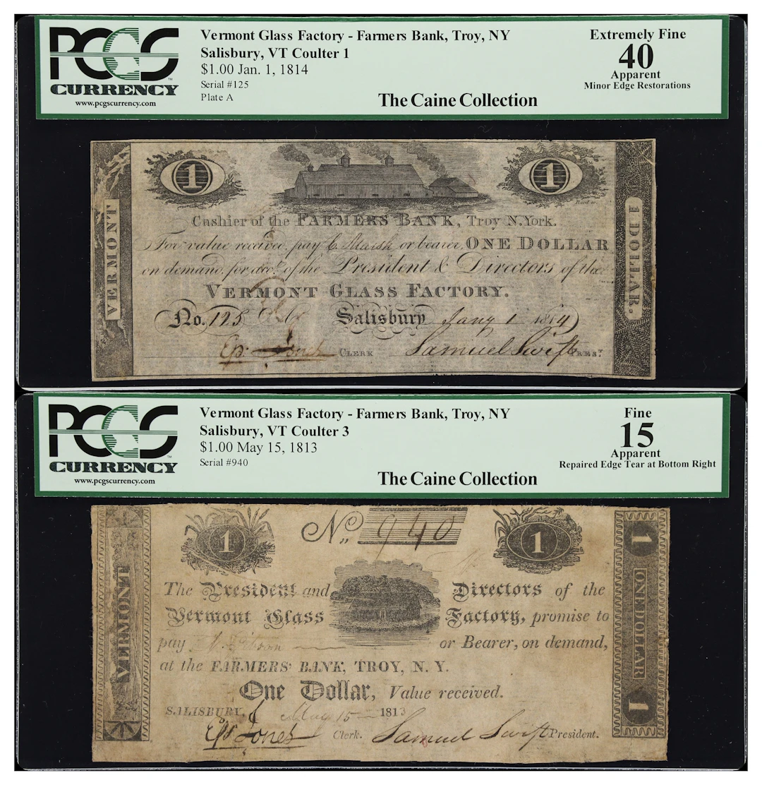 Lot of (2) Salisbury, Vermont. Vermont Glass Factory. 1813-14 $1.