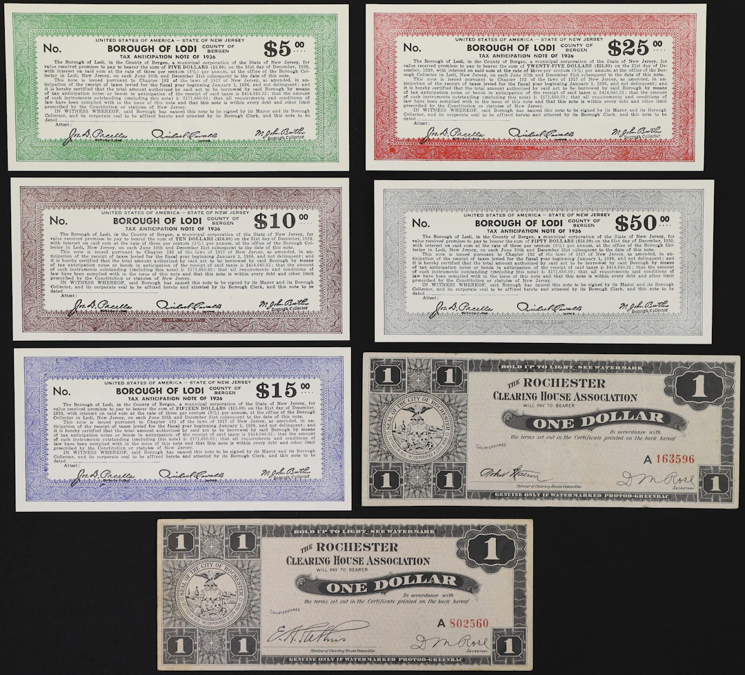 Lot of (7) New Jersey & New York. Mixed Issuers. 1930s Mixed Denominations.