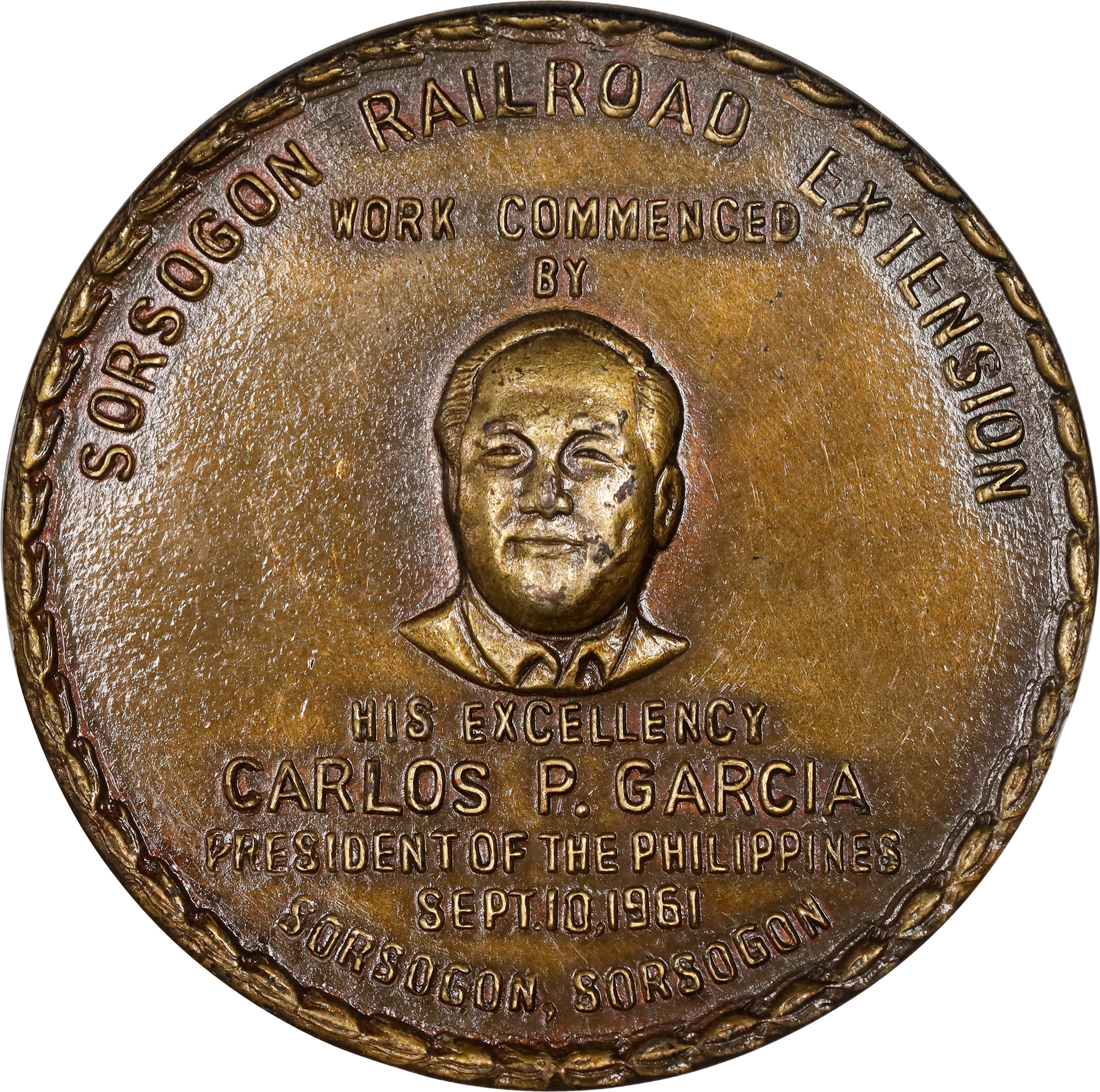 PHILIPPINES. Sorsogon Railroad Bronze Medal, 1961. NGC MS-63 Brown.