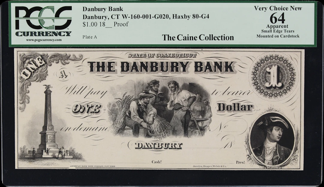 Danbury, Connecticut. Danbury Bank. 18xx $1. PCGS Currency Very Choice