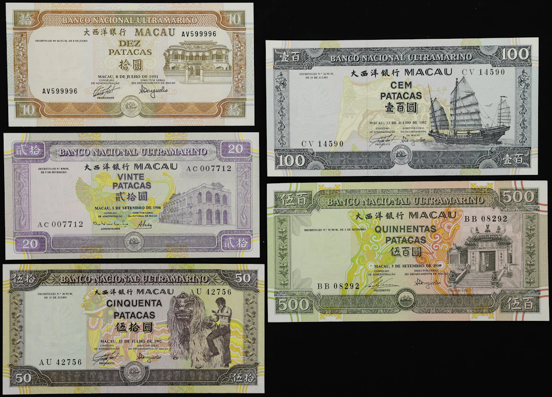 MACAU (SAR). Lot of (5). Banco Nacional Ultramarino. 10, 20, 50, 100