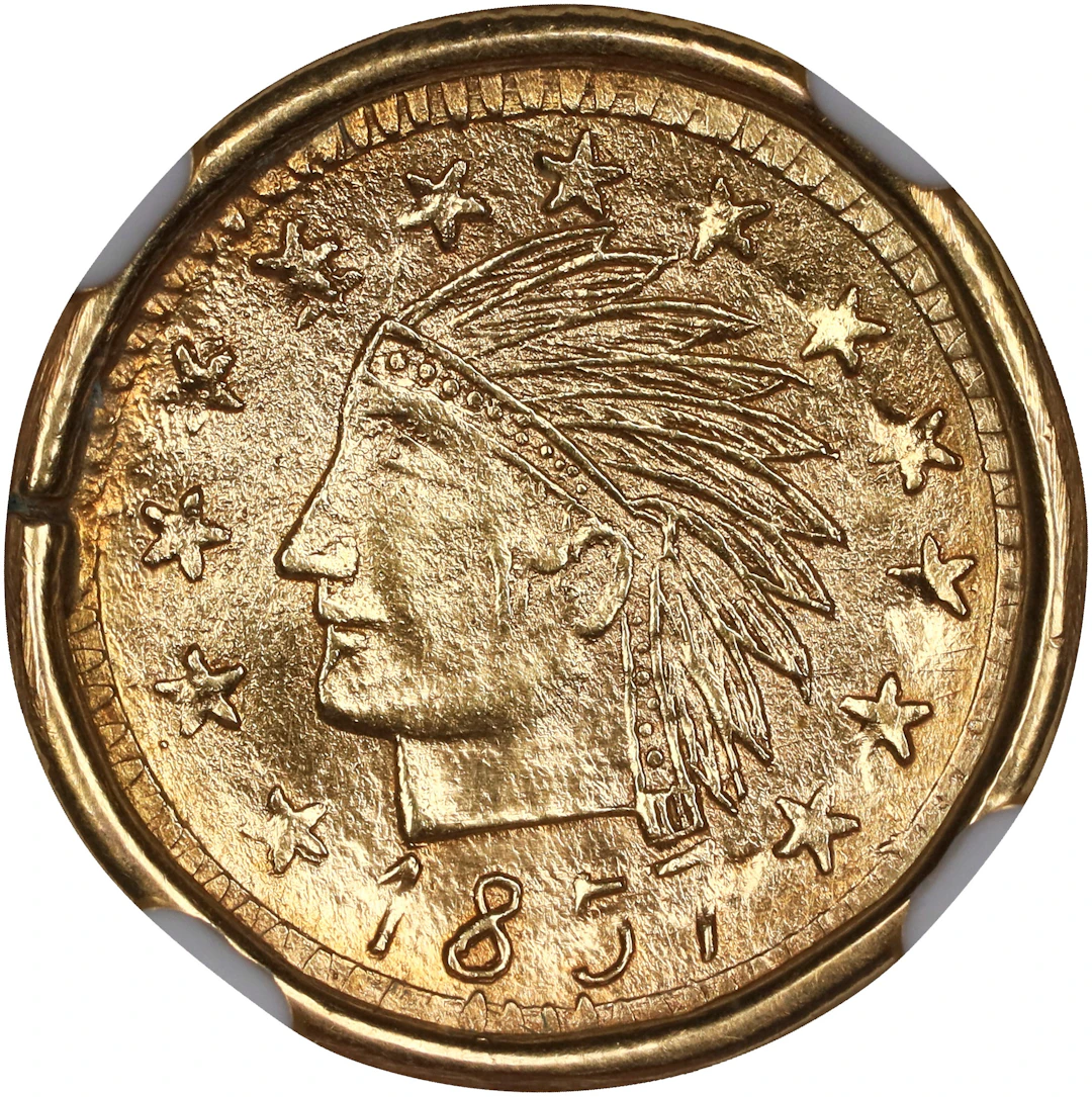 PHILIPPINES. Filipino Gold Jeton, 1857 (ca. 1910s). NGC Unc Details--Mounted