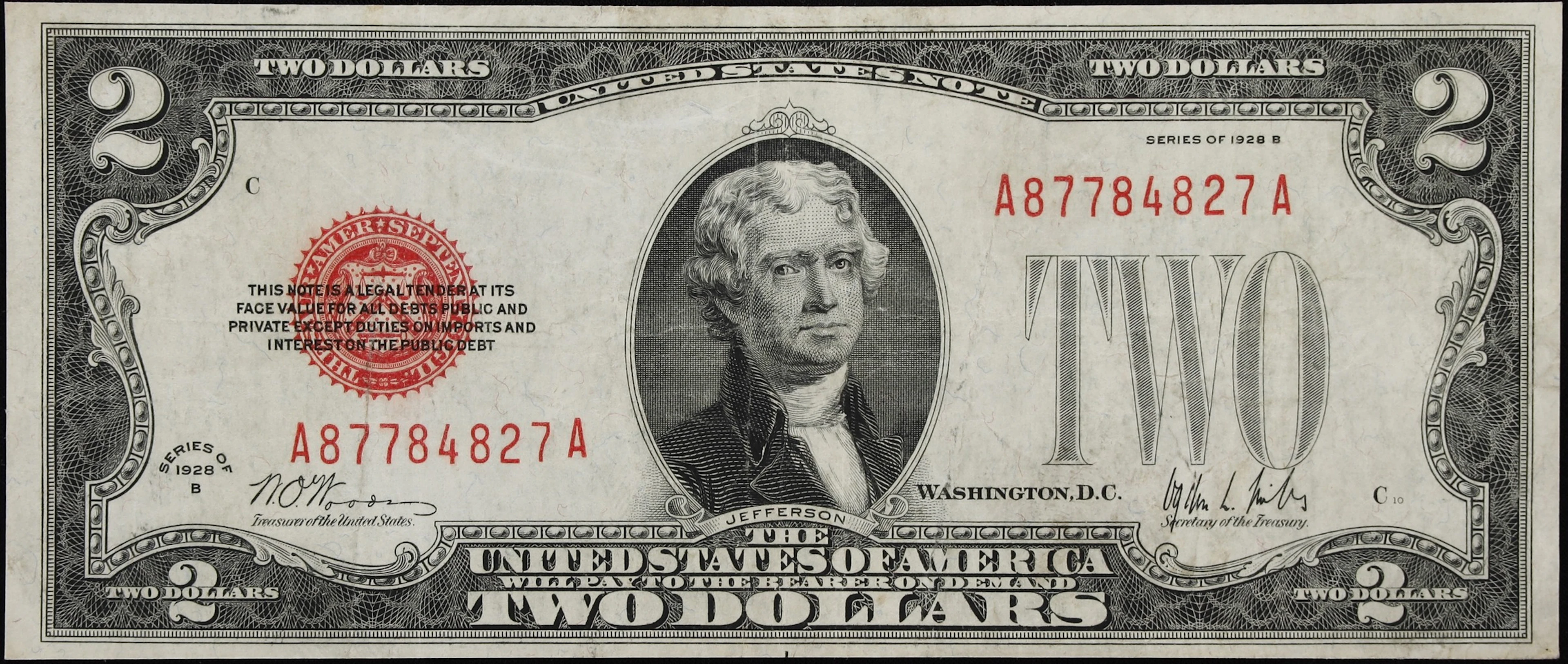 Fr. 1503. 1928B $2 Legal Tender Note. Very Fine.