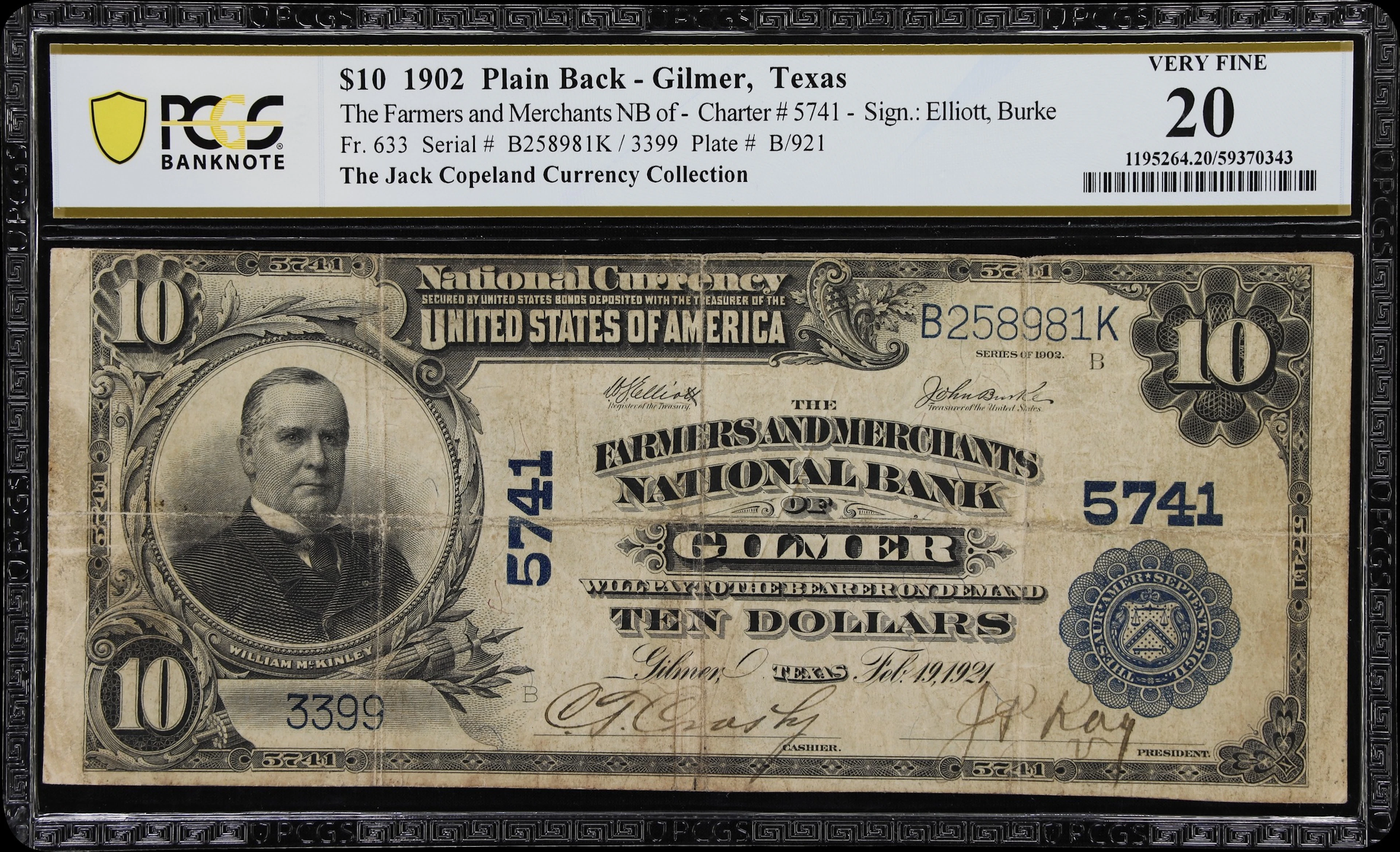 Gilmer, Texas. $10 1902 Plain Back. Fr. 633. Farmers & Merchants NB.