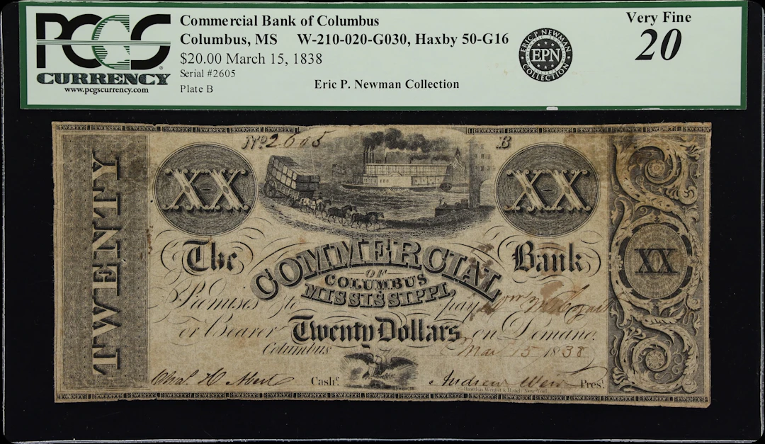 Columbus, Mississippi. Commercial Bank of Columbus. 1838 $20. PCGS