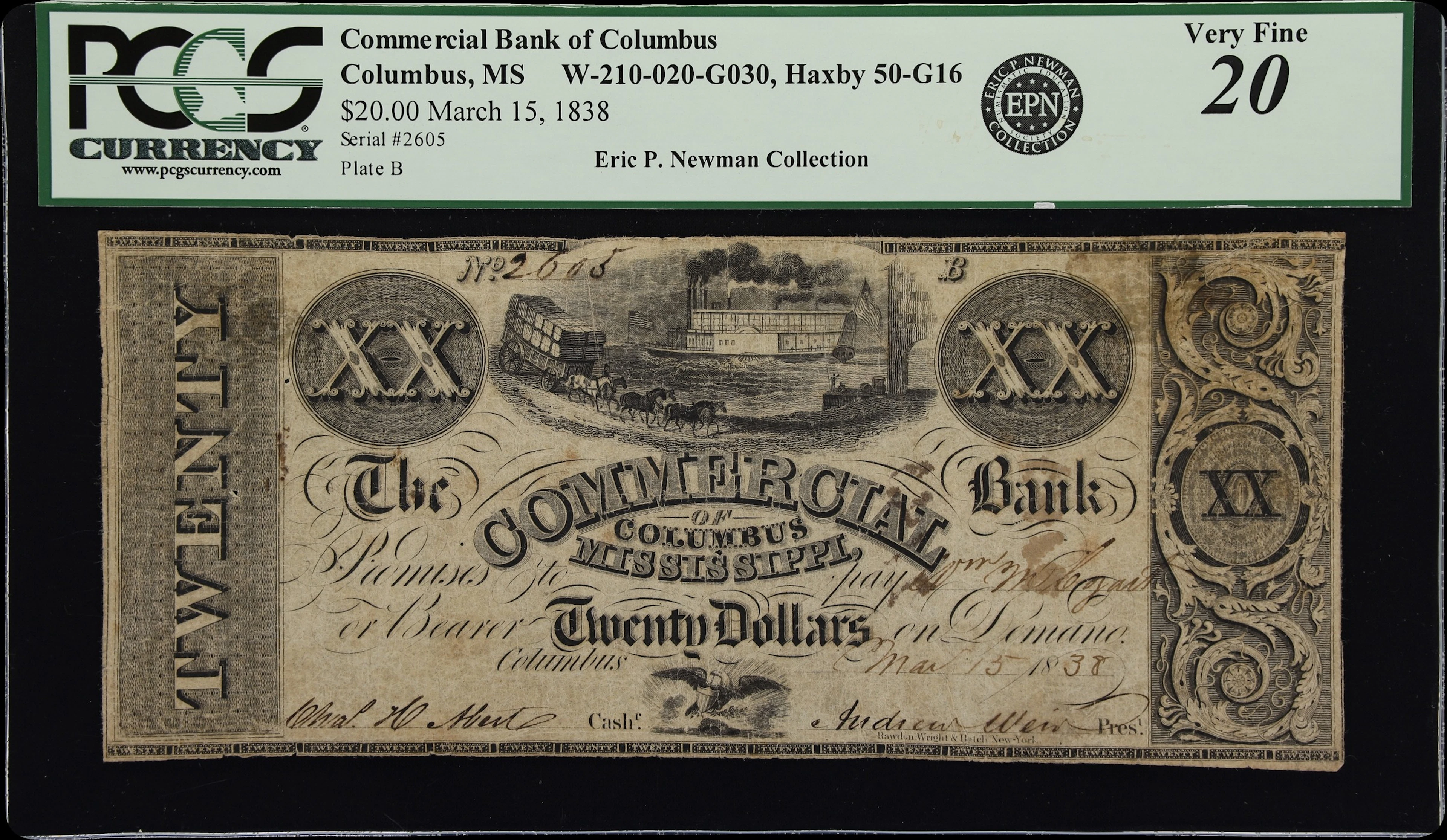 Columbus, Mississippi. Commercial Bank of Columbus. 1838 $20. PCGS