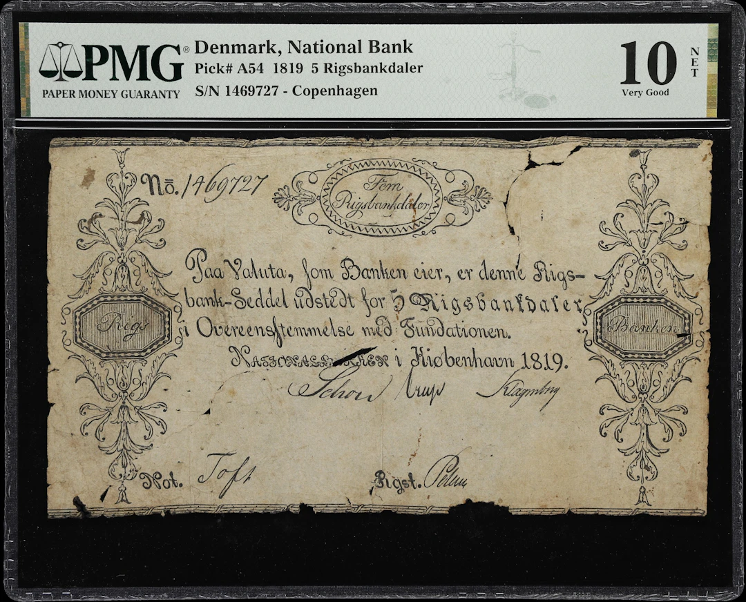 (◊) DENMARK. Nationalbanken i Kiobenhavn. 5 Rigsbankdaler, 1819. P-A54.