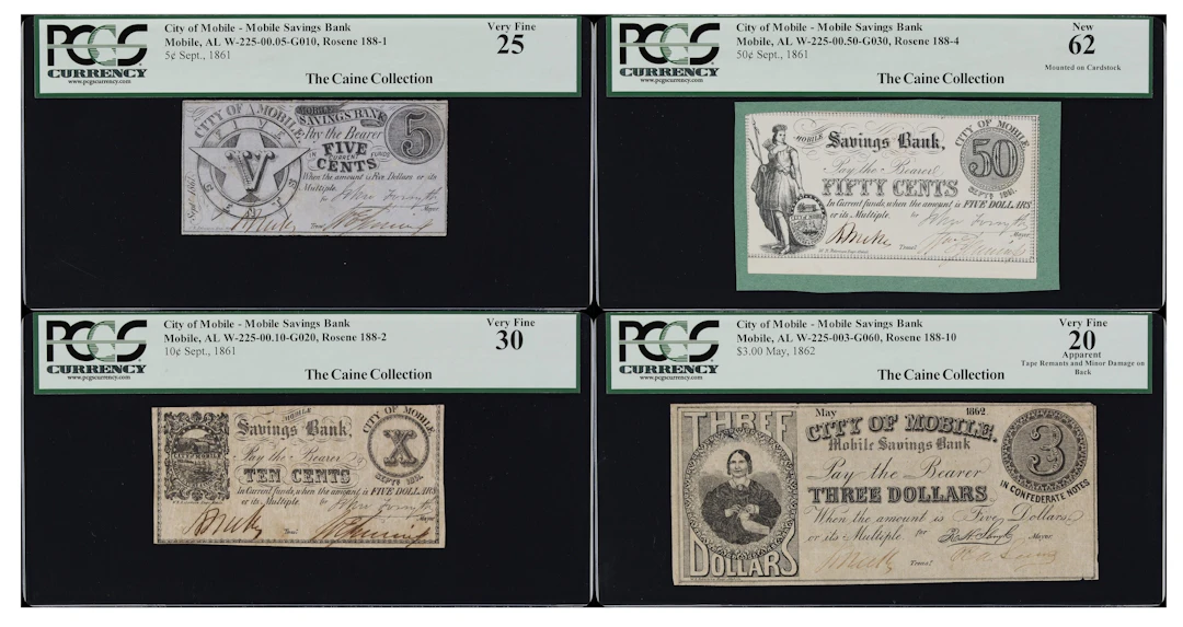 Lot of (4) Mobile, Alabama. City of Mobile. 1861-62 5 Cents, 10 Cents