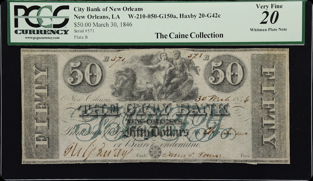 New Orleans, Louisiana. City Bank of New Orleans. 1846 $50. PCGS Currency