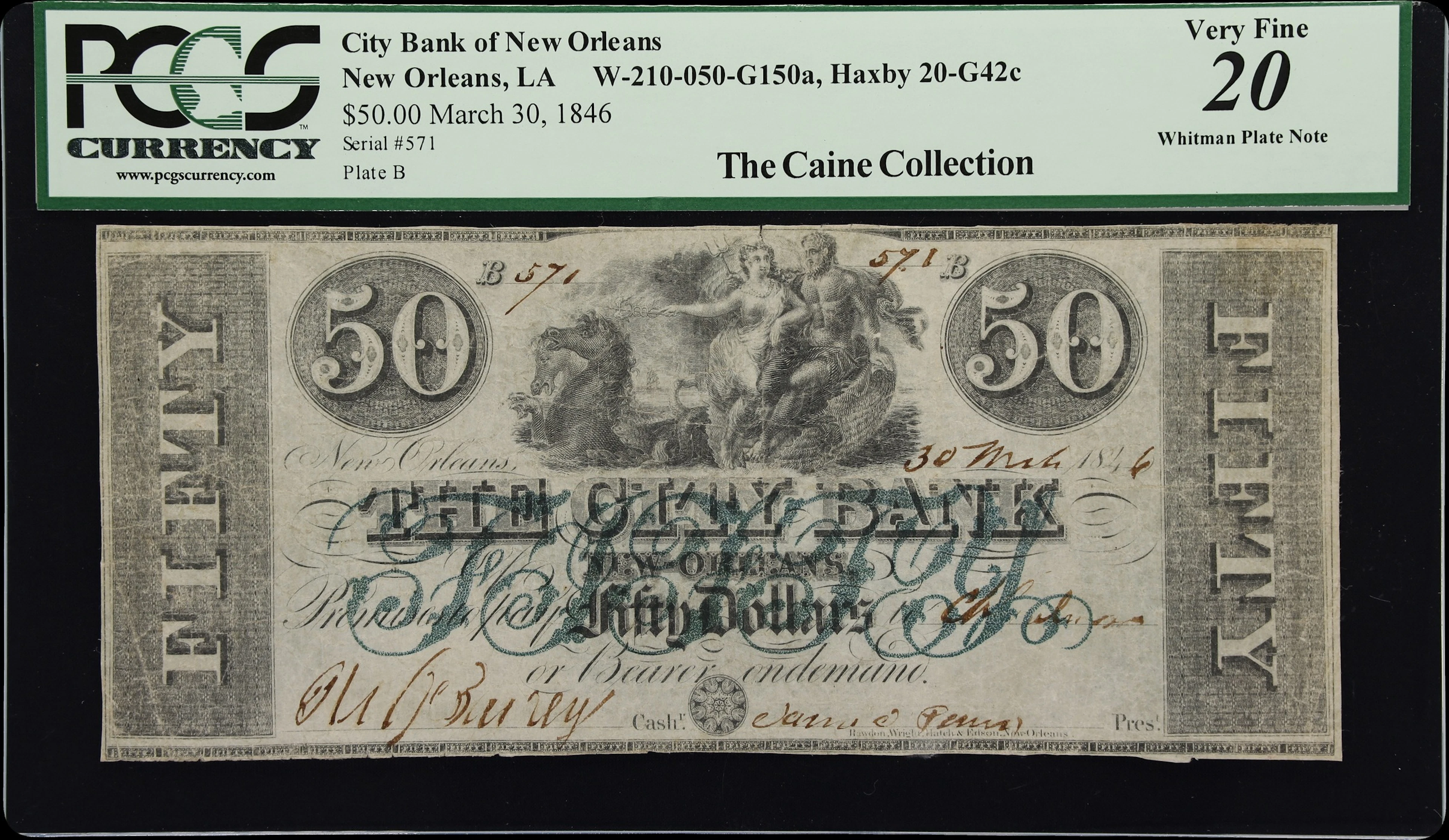 New Orleans, Louisiana. City Bank of New Orleans. 1846 $50. PCGS Currency