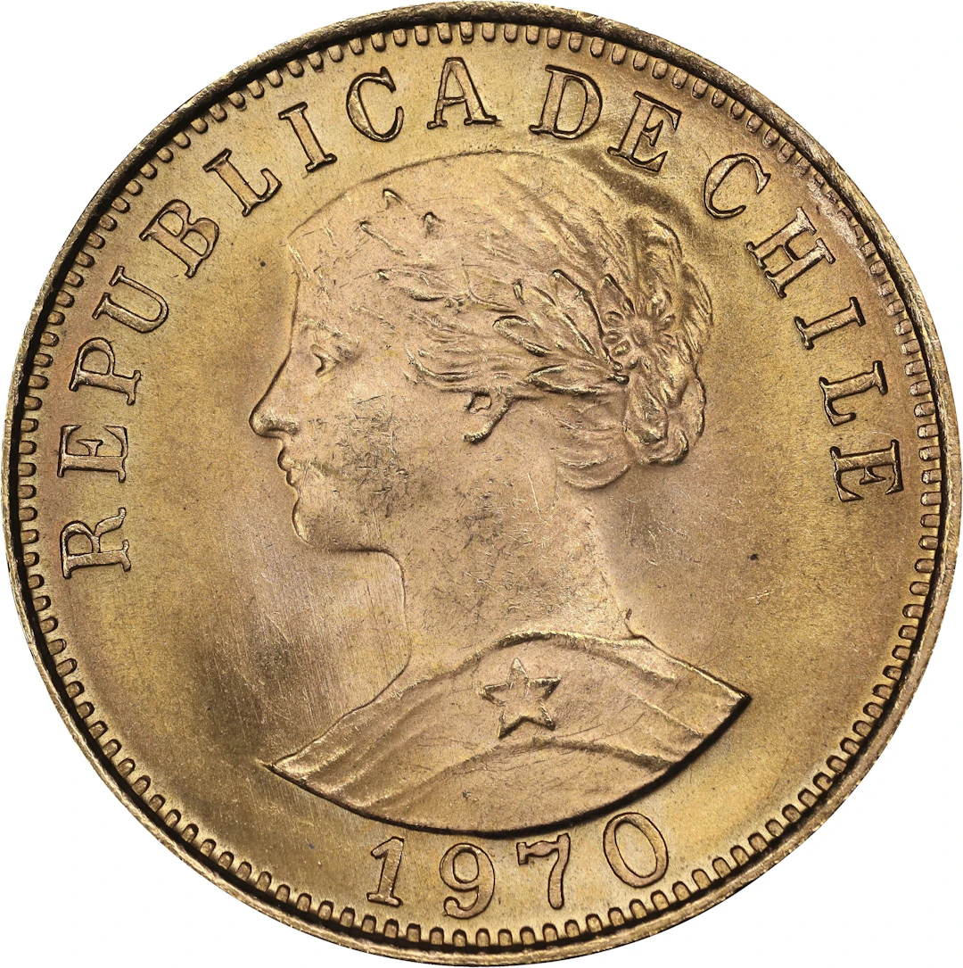 (0.294 oz, 9.145 g AGW). Chile. 1970 Gold 50 Pesos.