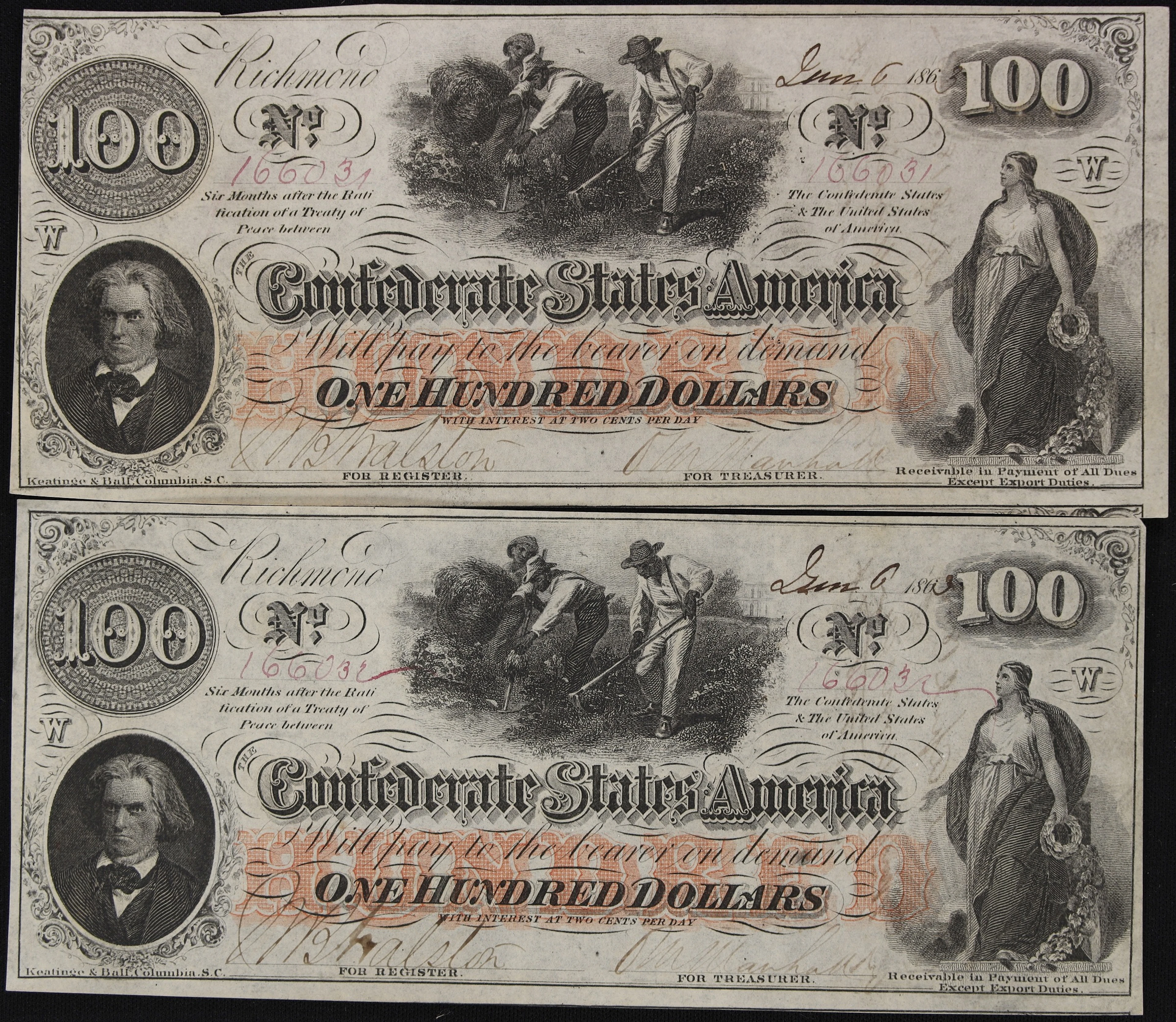 T-41. Confederate Currency. 1863 $100. About Uncirculated. Penned