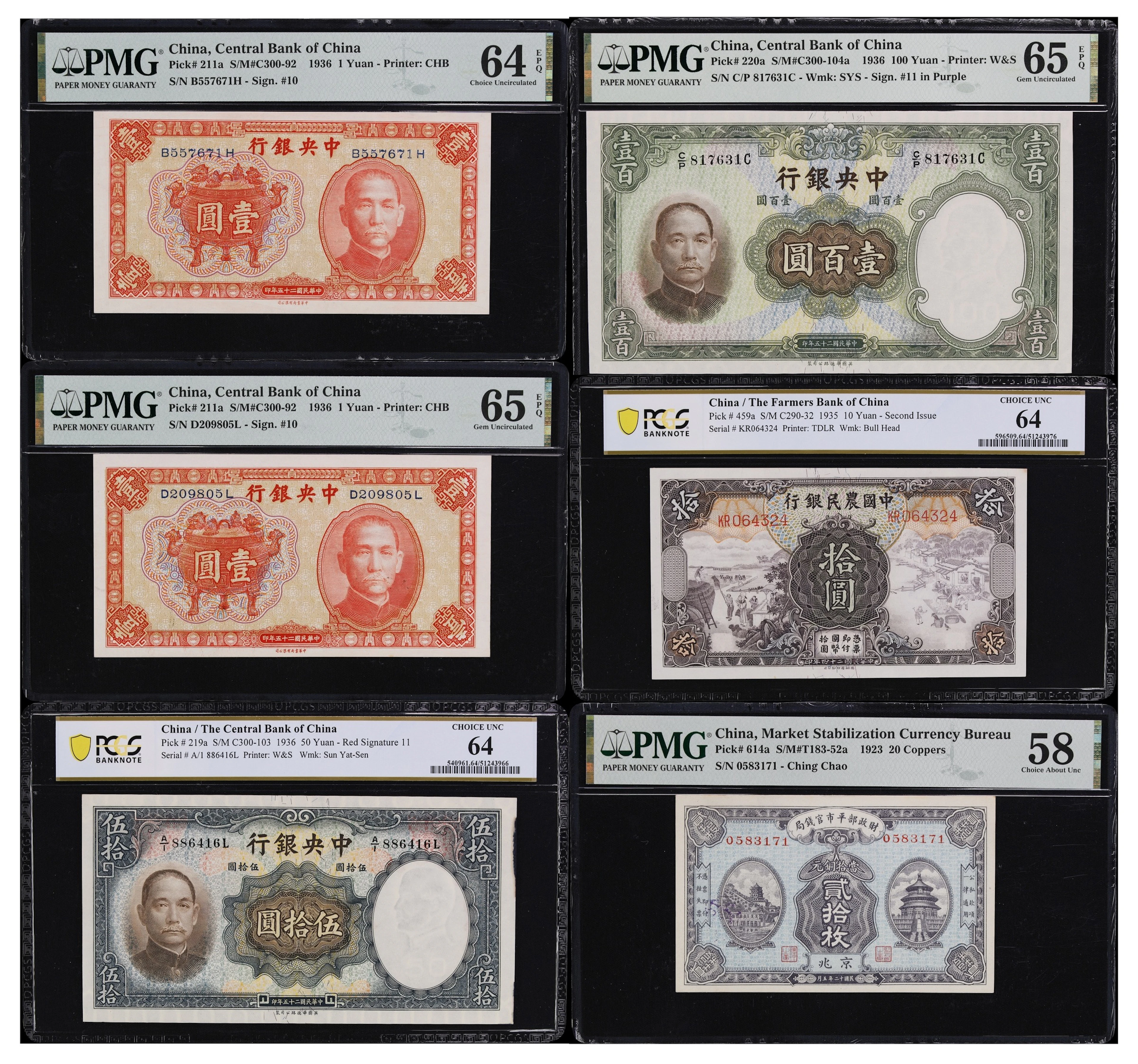 CHINA--REPUBLIC. Lot of (6). Mixed Banks. 20 Coppers, 1, 10, 50, &