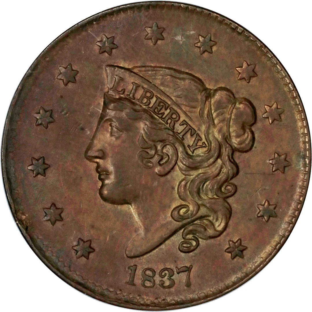 1837 Modified Matron Head Cent. N-3. Rarity-1. Plain Cords, Medium