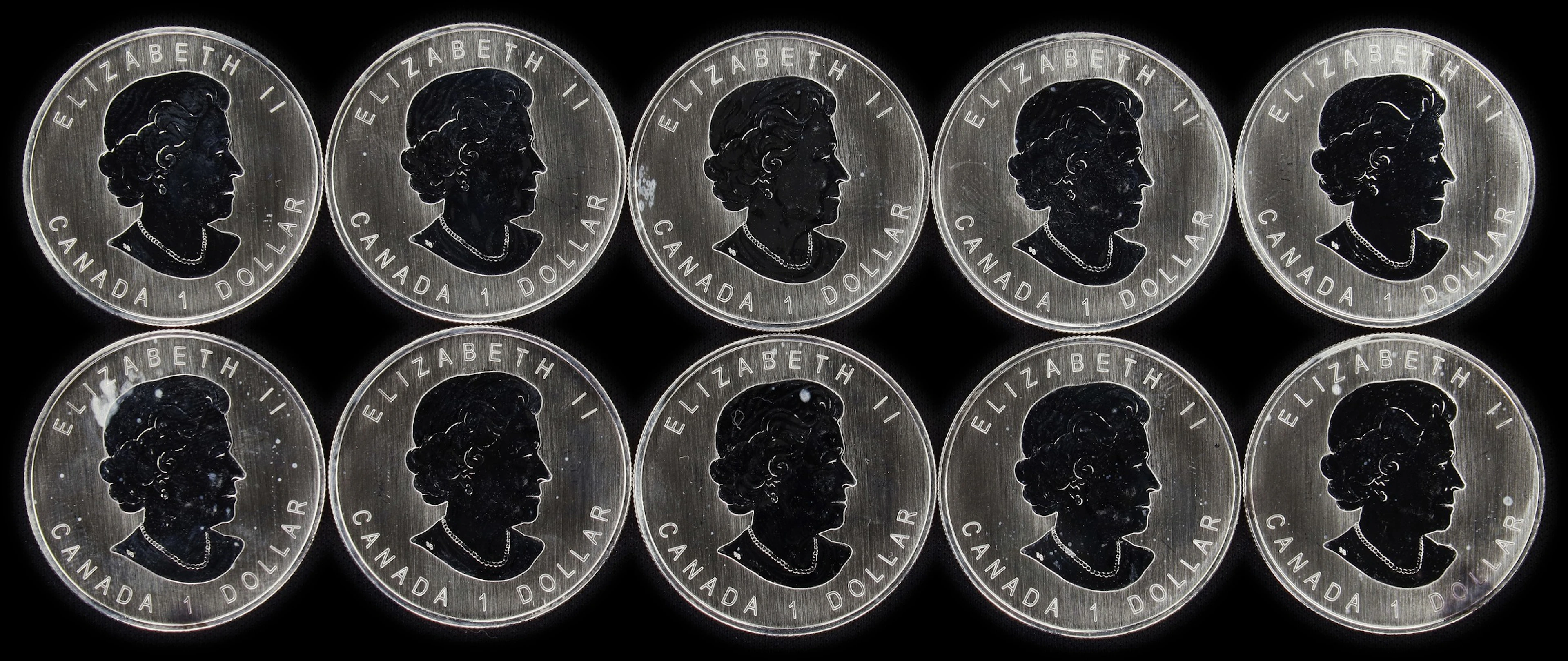 (5 oz, 155.52 g ASW). Canada. Lot of (10) 2006 Timber Wolf 1/2 oz Silver $1.