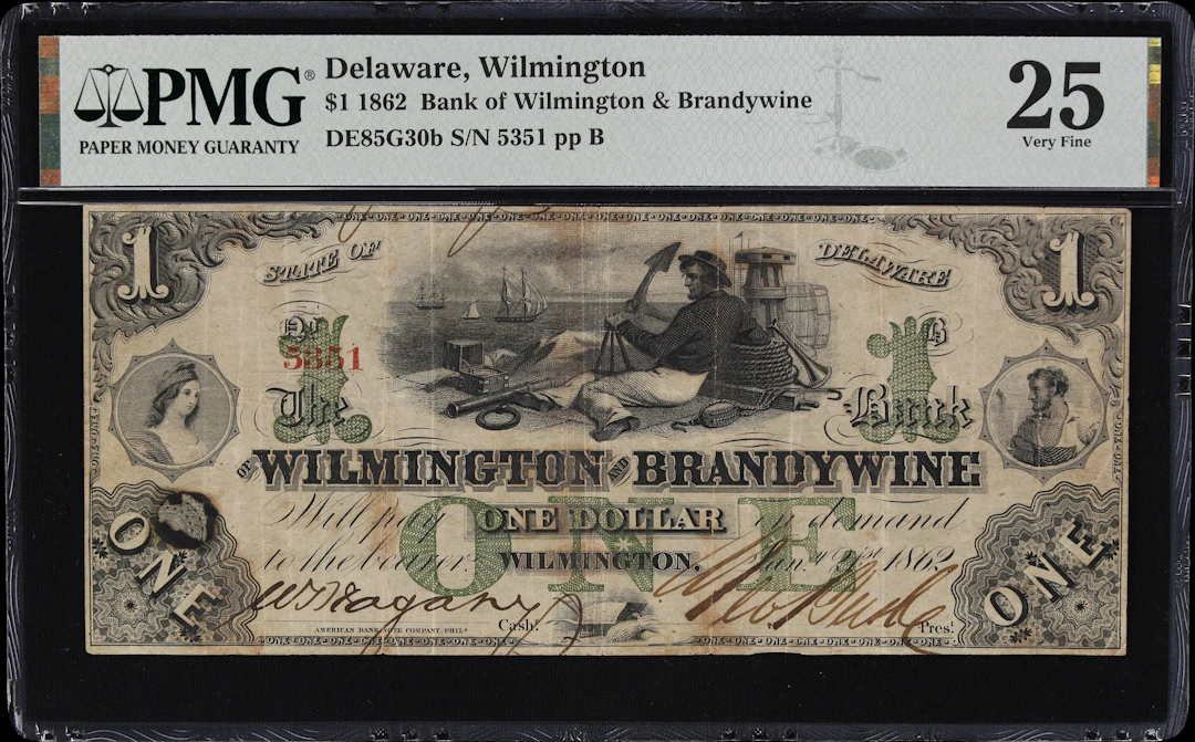 Wilmington, Delaware. Bank of Wilmington & Brandywine. 1862 $1. PMG
