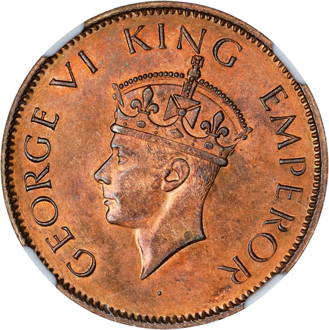INDIA. 1/4 Anna, 1941-(C). Calcutta Mint. George VI. NGC MS-64 Red Brown.
