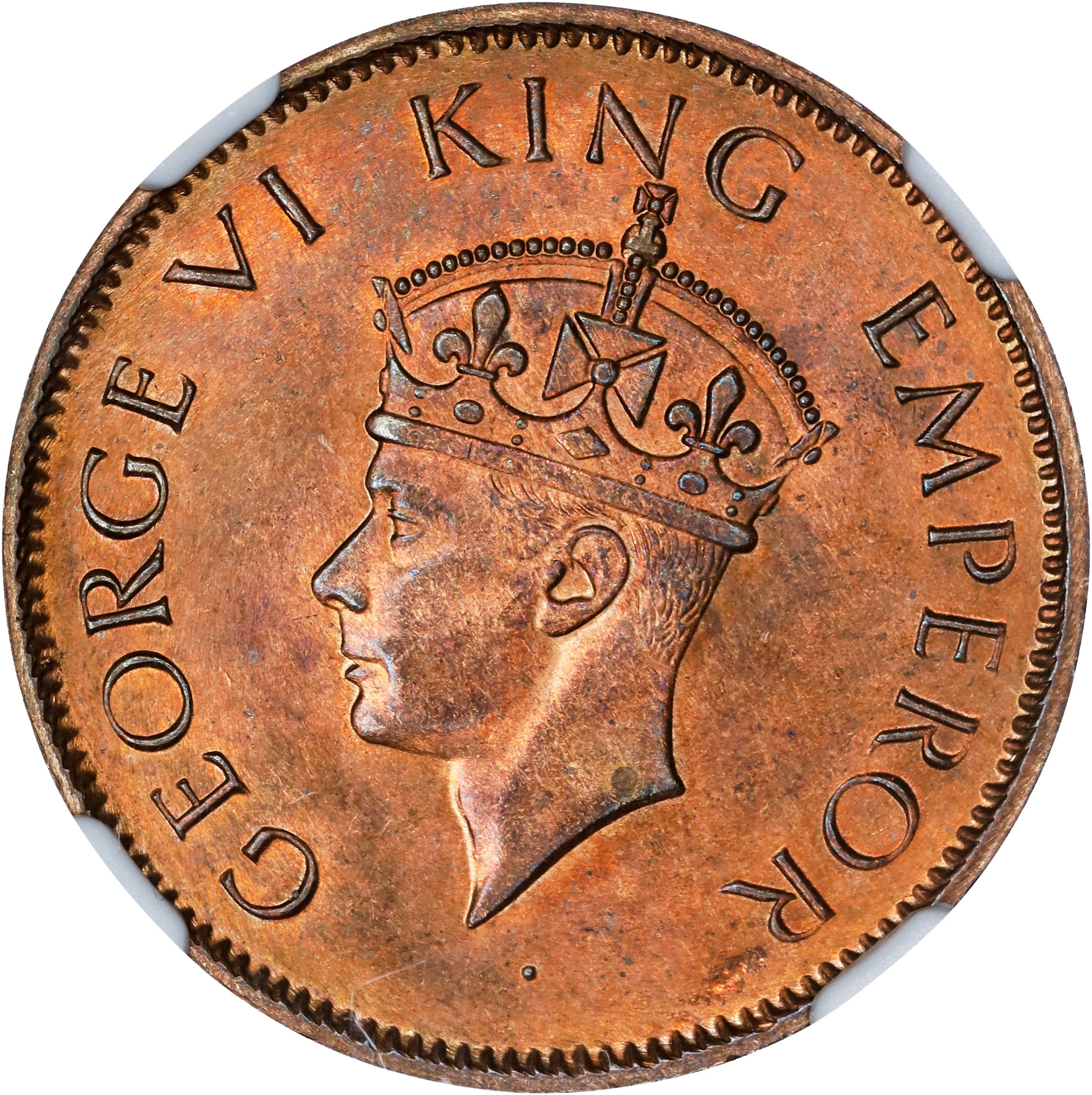 INDIA. 1/4 Anna, 1941-(C). Calcutta Mint. George VI. NGC MS-64 Red Brown.