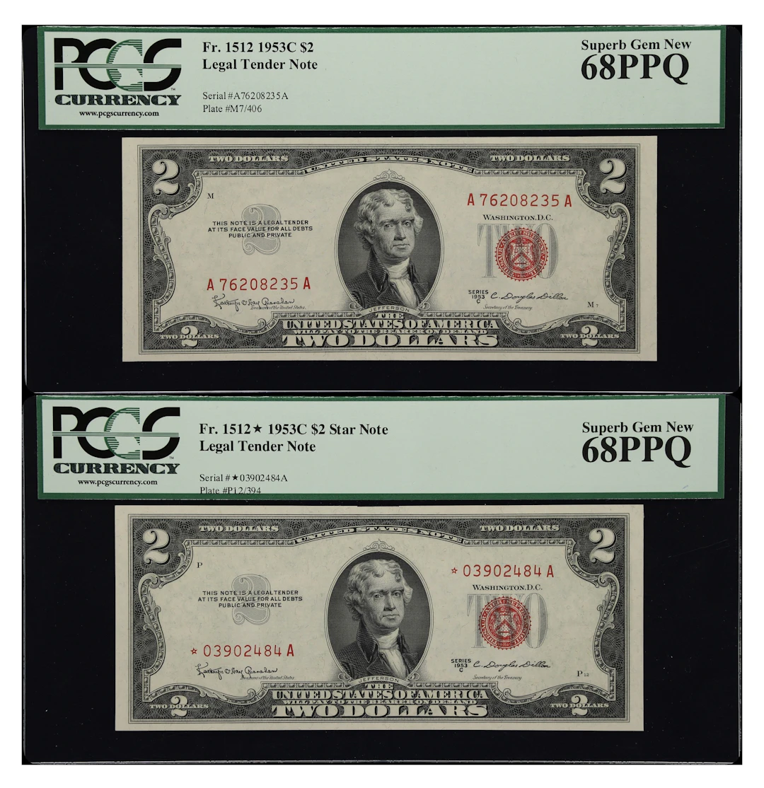 Lot of (2) Fr. 1512 & 1512*. 1953C $2 Legal Tender Notes. PCGS Currency