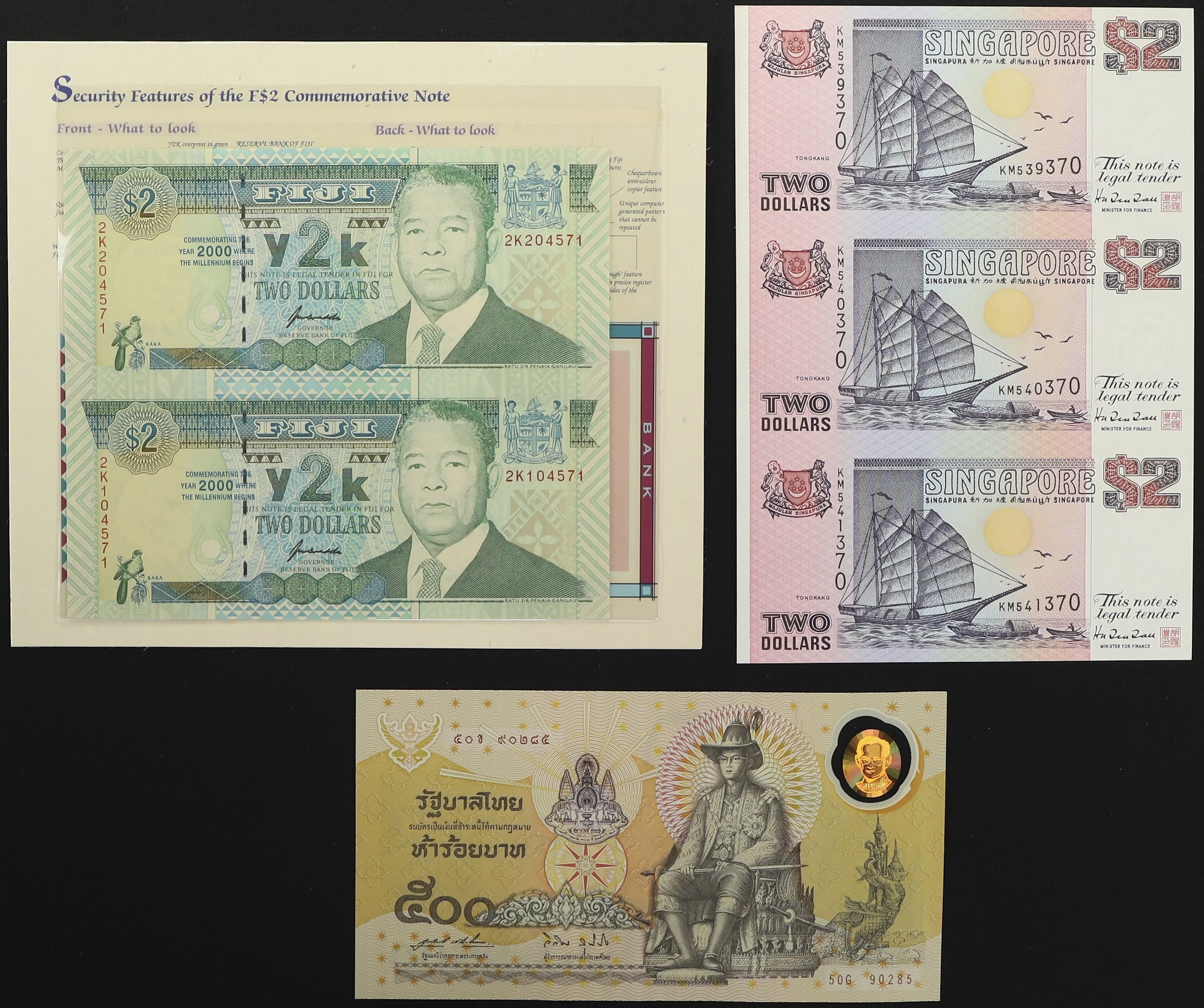 MIXED LOTS. Lot of (3). Fiji, Singapore, & Thailand. Mixed Banks.