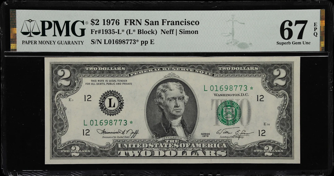 Fr. 1935-L*. 1976 $2 Federal Reserve Star Note. San Francisco. PMG