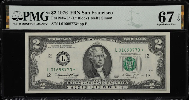Fr. 1935-L*. 1976 $2 Federal Reserve Star Note. San Francisco. PMG