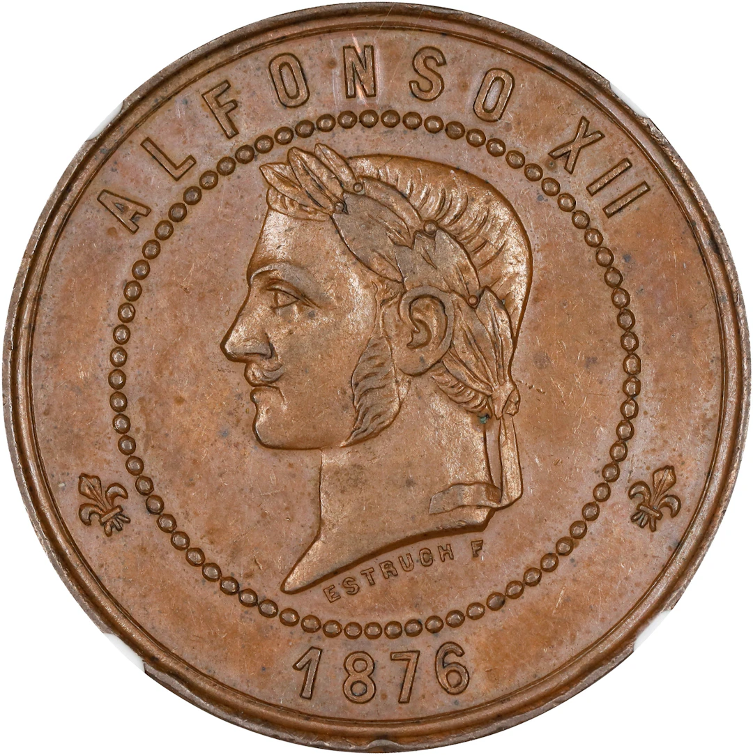PHILIPPINES. Jolo Campaign Bronze Medal, 1876. Alfonso XII. NGC AU-58 Brown.