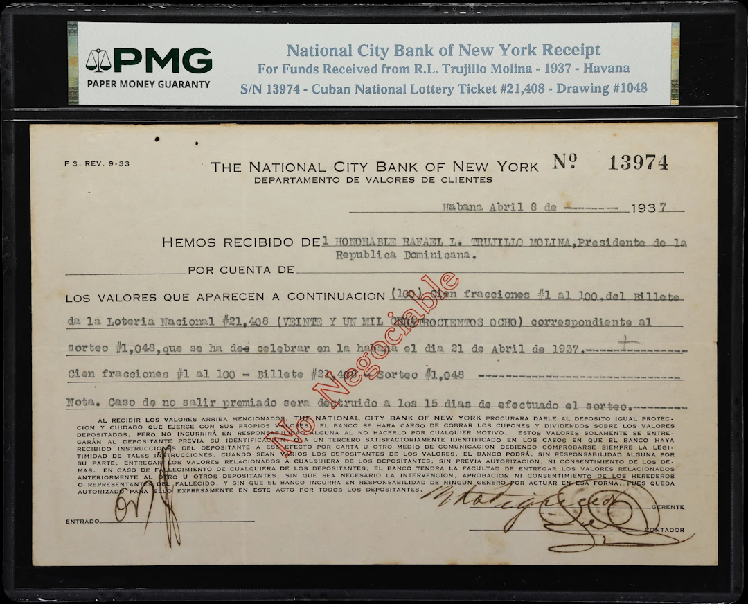 CUBA. National City Bank of New York. No Denomination, 8.4.1937. P-Unlisted.