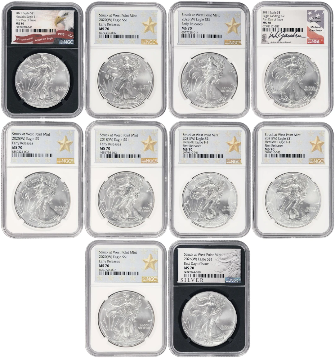(10 oz, 311.04 g ASW). Lot of (10) Mixed Date American Silver Eagles.