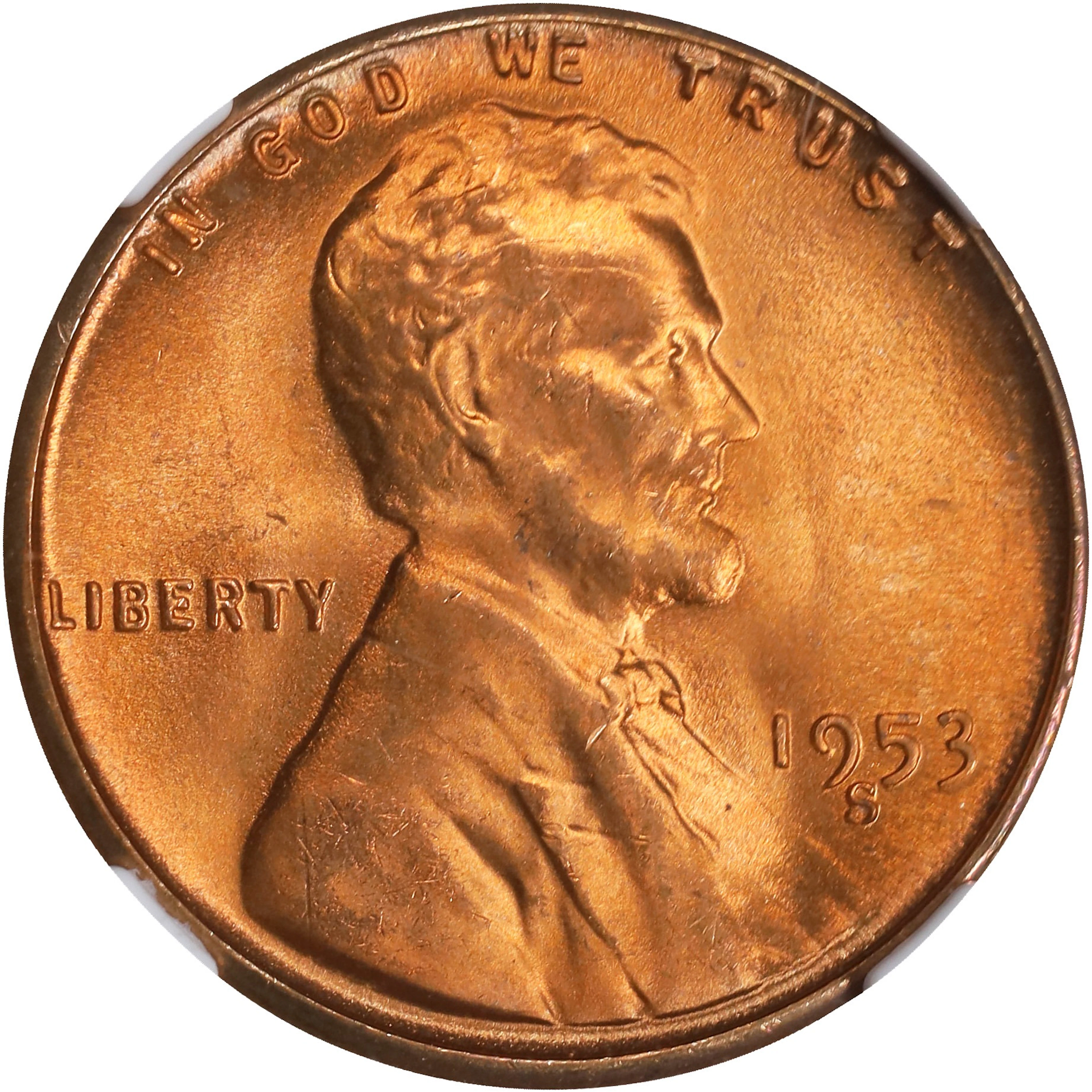 1953-S Lincoln Cent. MS-67 RD (NGC).