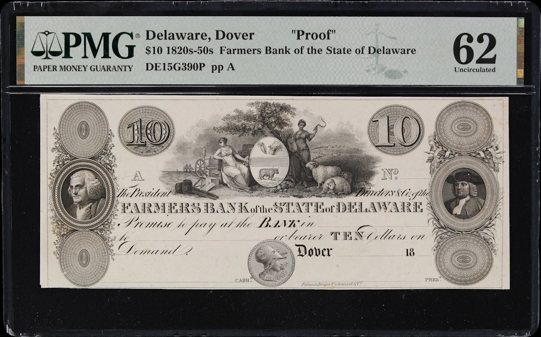 Dover, Delaware. Farmers Bank of the State of Delaware. 18xx $10.