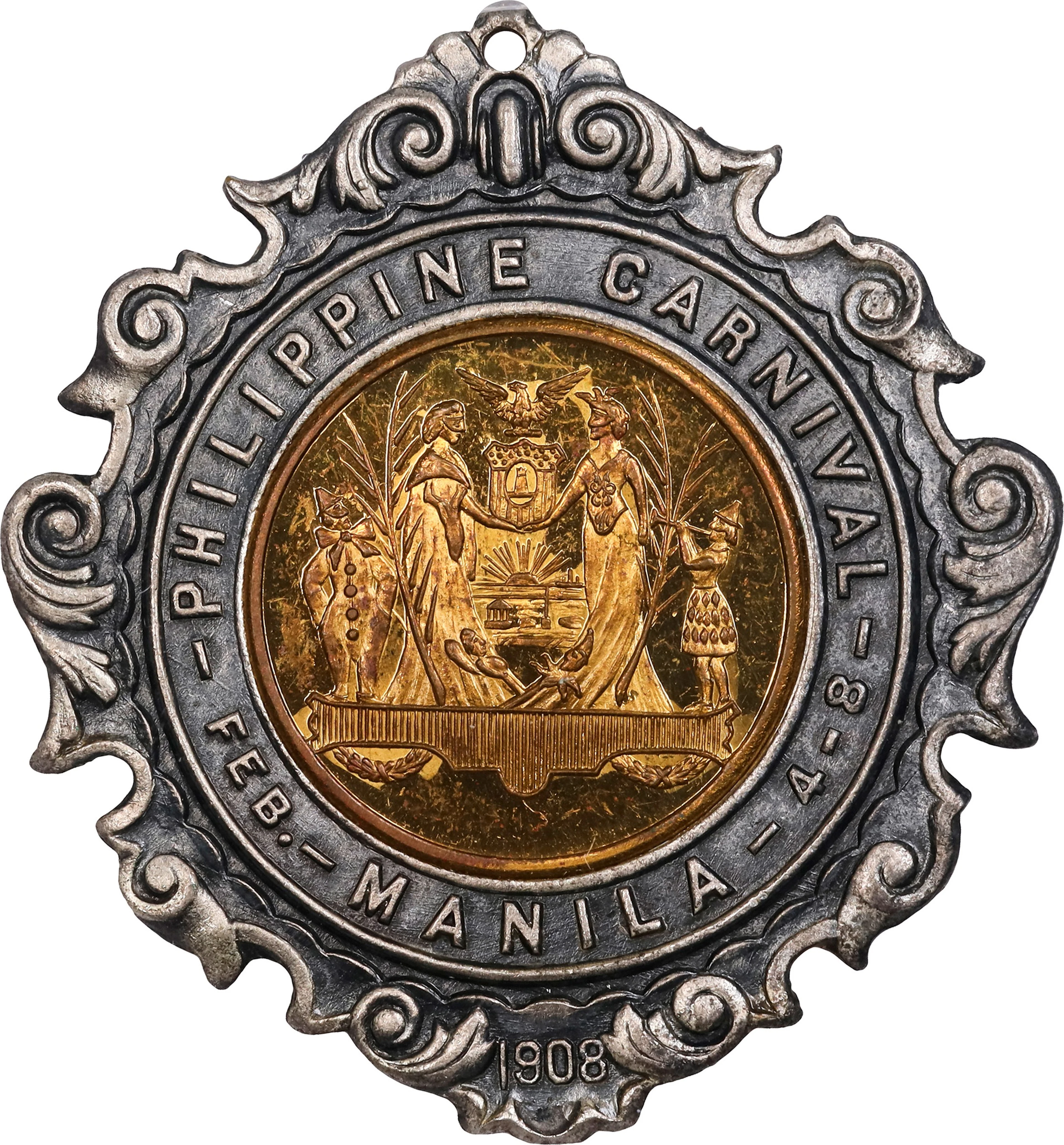 PHILIPPINES. Manila. Carnival Silver and Gilt Bronze Medal, 1908. NGC MS-64.