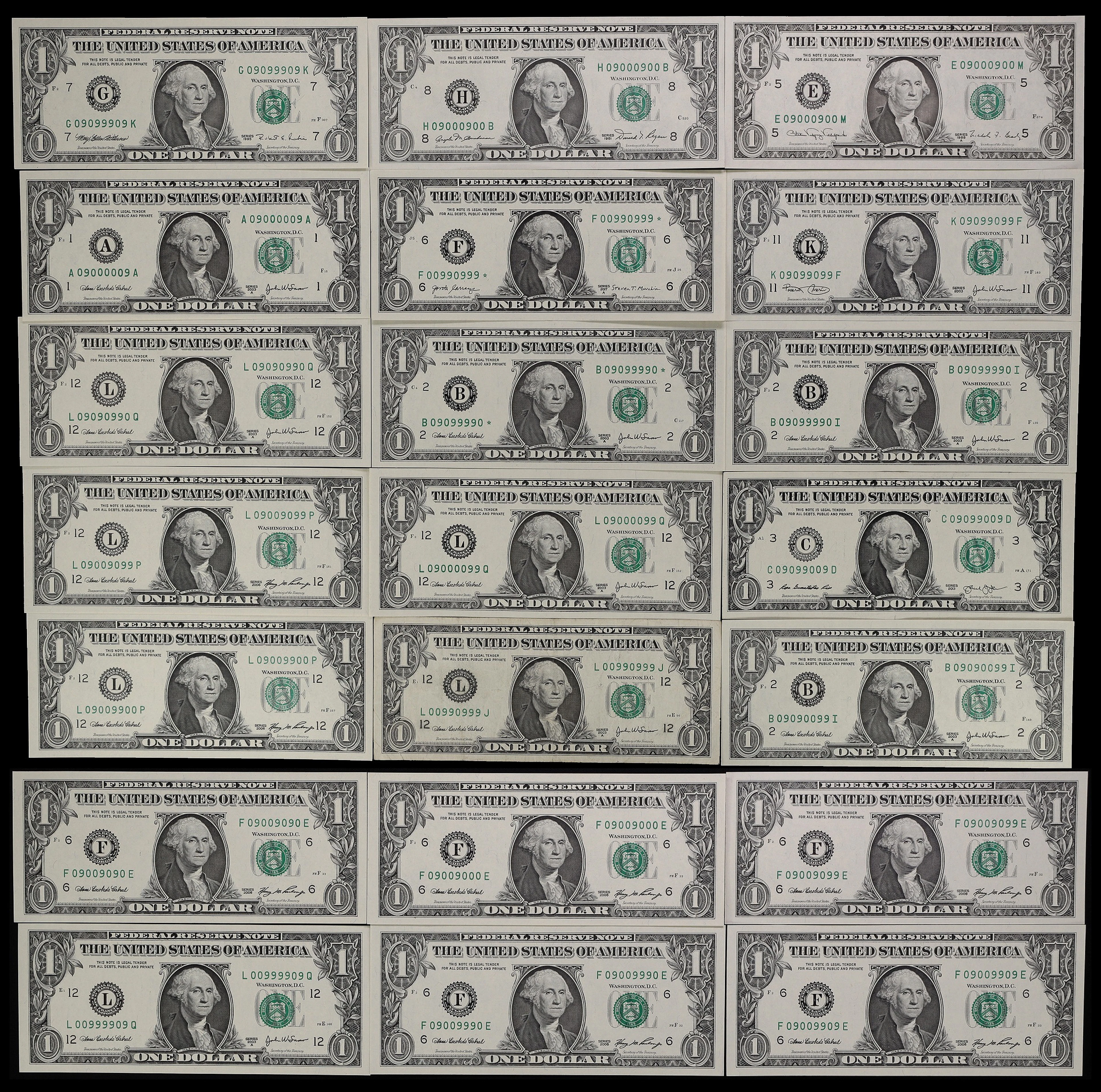 Lot of (21). 1981-2017A $1 Federal Reserve Notes. Very Fine to Gem