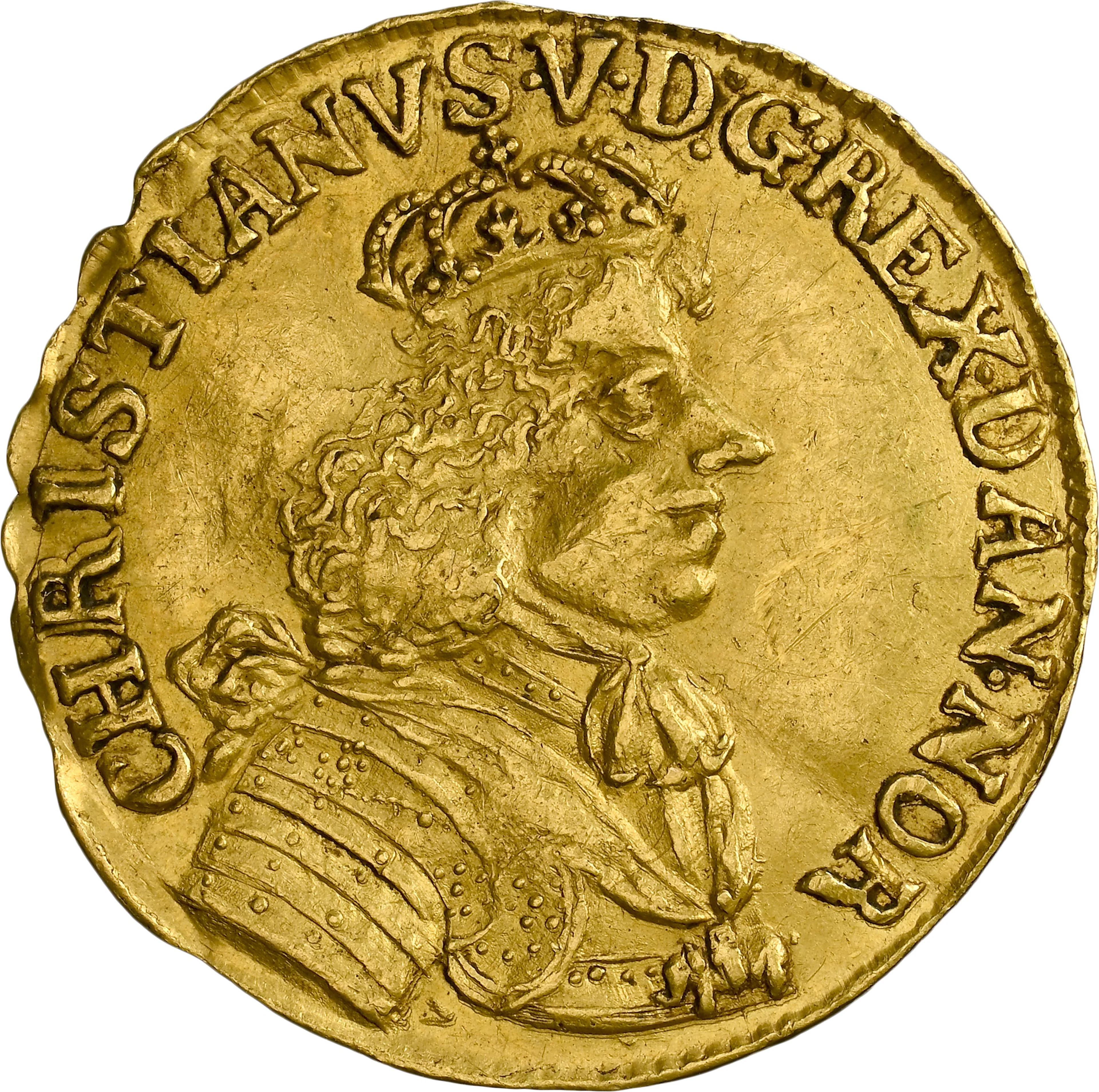 DENMARK. Ducat, 1672. Glückstadt Mint. Christian V. NGC AU Details--Edge