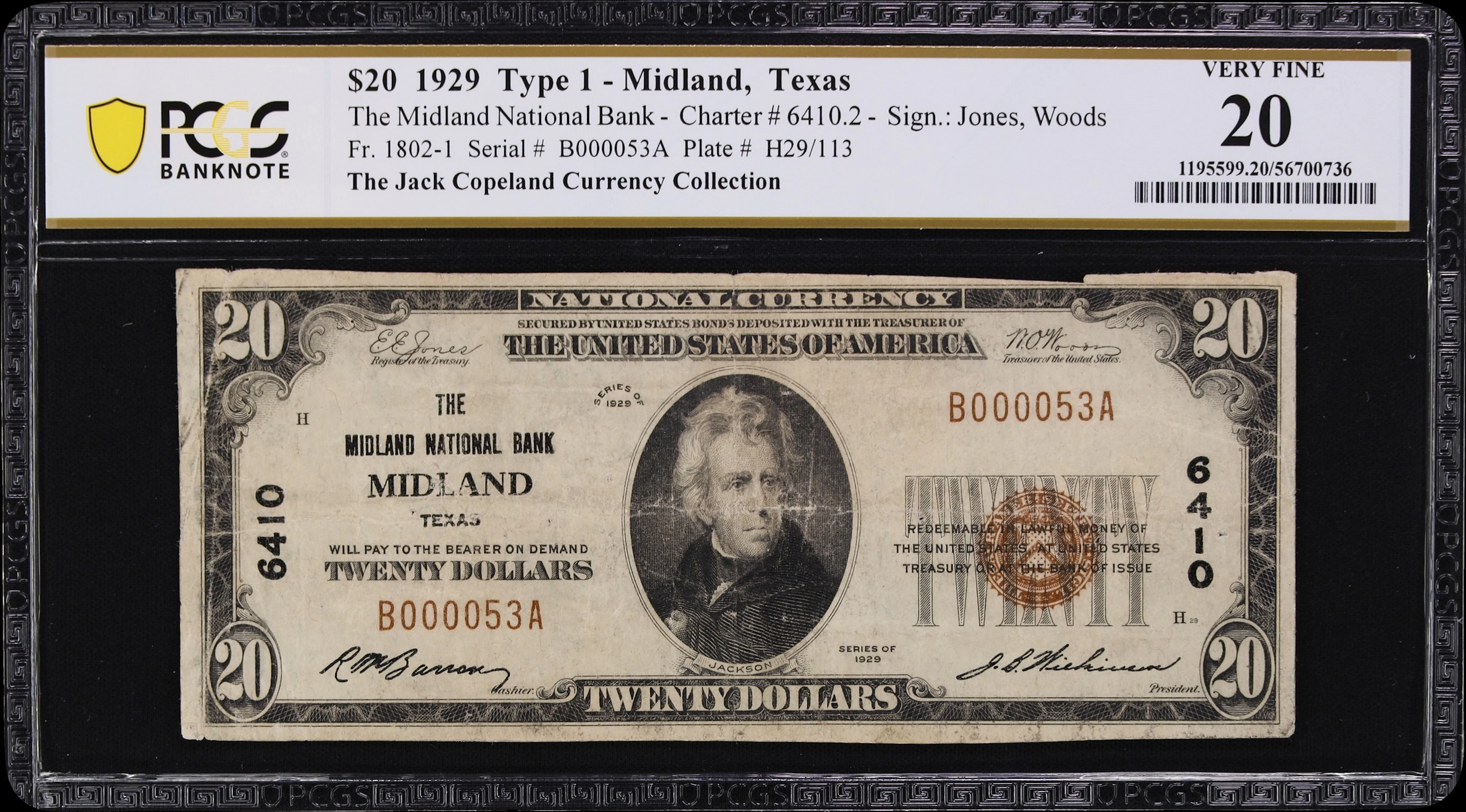 Midland, Texas. $20 1929 Ty. 1. Fr. 1802-1. Midland NB. Charter #6410.