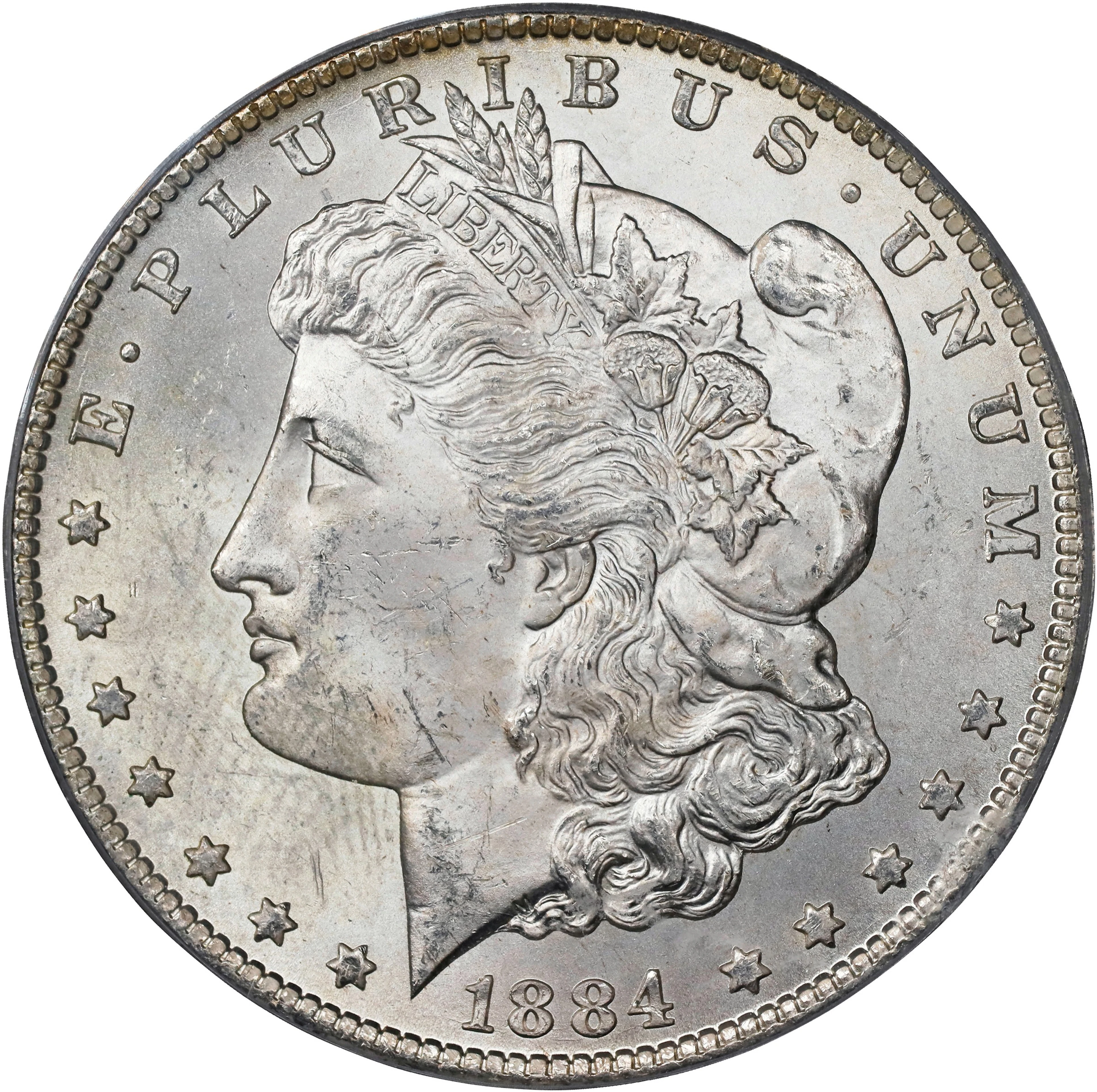 1884-CC Morgan Silver Dollar. MS-63 (PCGS). OGH Generation 2.0 Doily.