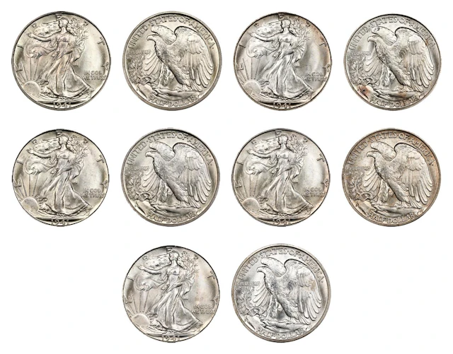 Lot of (5) 1941-D Walking Liberty Half Dollars. MS-66 (PCGS). OGH.